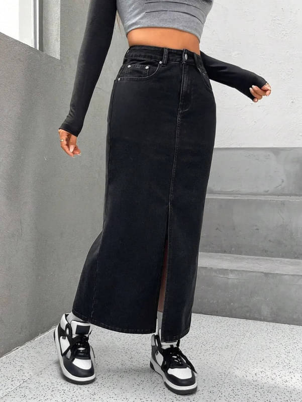     			CHALODIA Black Denim Women's Straight Skirts ( Pack of 1 )