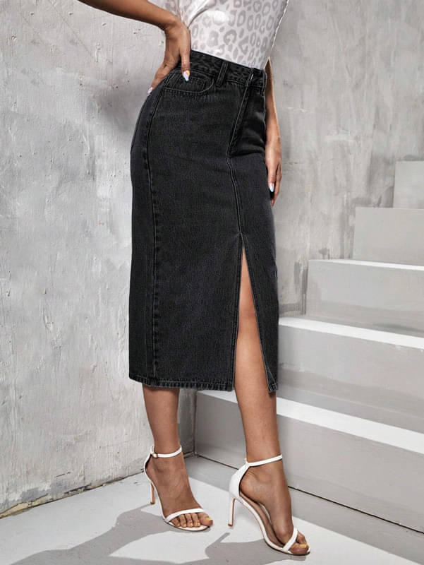     			CHALODIA Black Denim Women's Straight Skirts ( Pack of 1 )