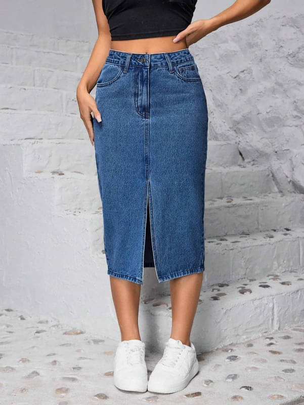     			CHALODIA Blue Denim Women's Straight Skirts ( Pack of 1 )