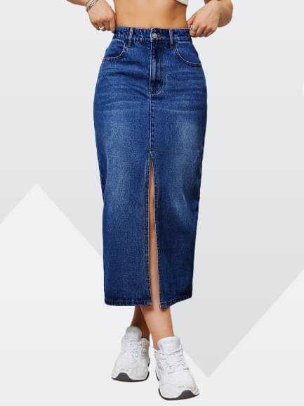     			CHALODIA Dark Blue Denim Women's Straight Skirts ( Pack of 1 )