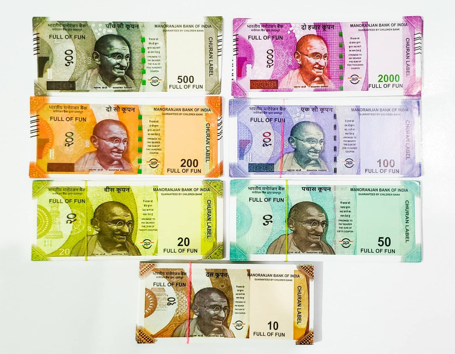     			Combo (11 Each x 7=77 Nakli Note) Playing Indian Currency Notes for Fun Paper