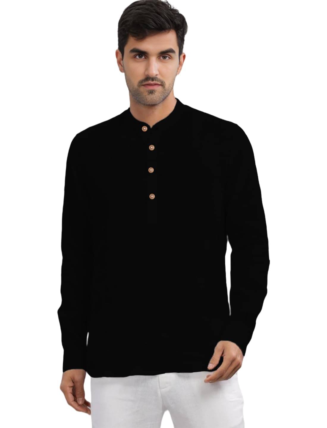     			DaReal Black Cotton Blend Men's Shirt Style Kurta ( Pack of 1 )