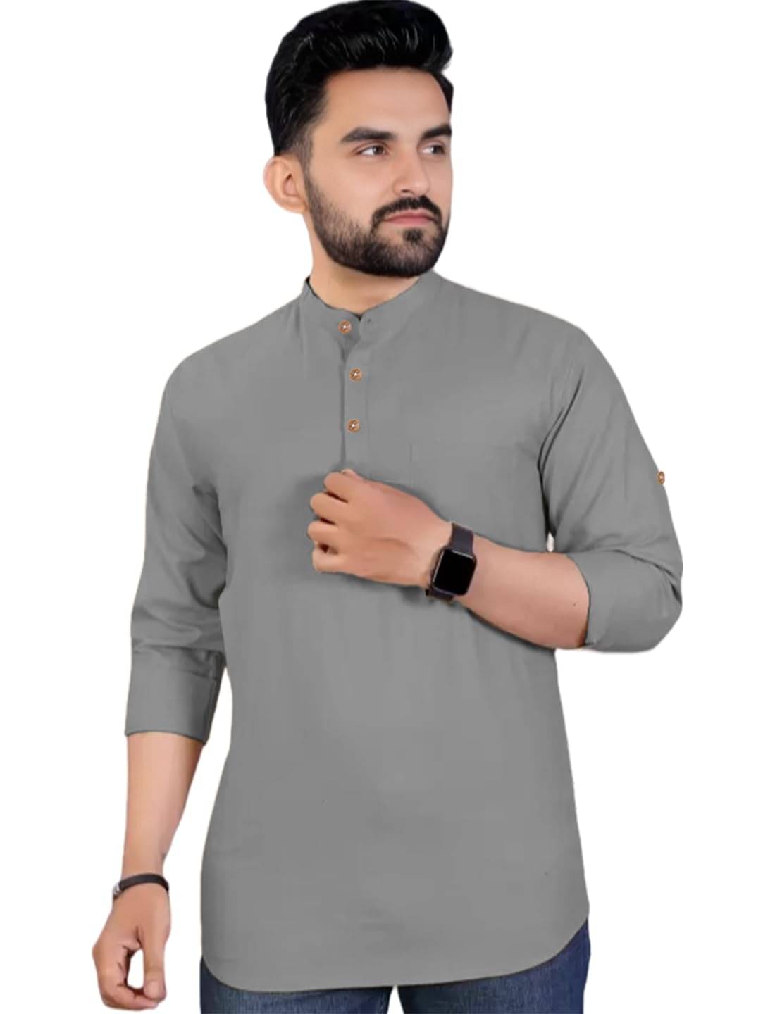 DaReal Grey Cotton Blend Men's Shirt Style Kurta ( Pack of 1 ) DaReal Grey Cotton Blend Men's Shirt Style Kurta ( Pack of 1 )