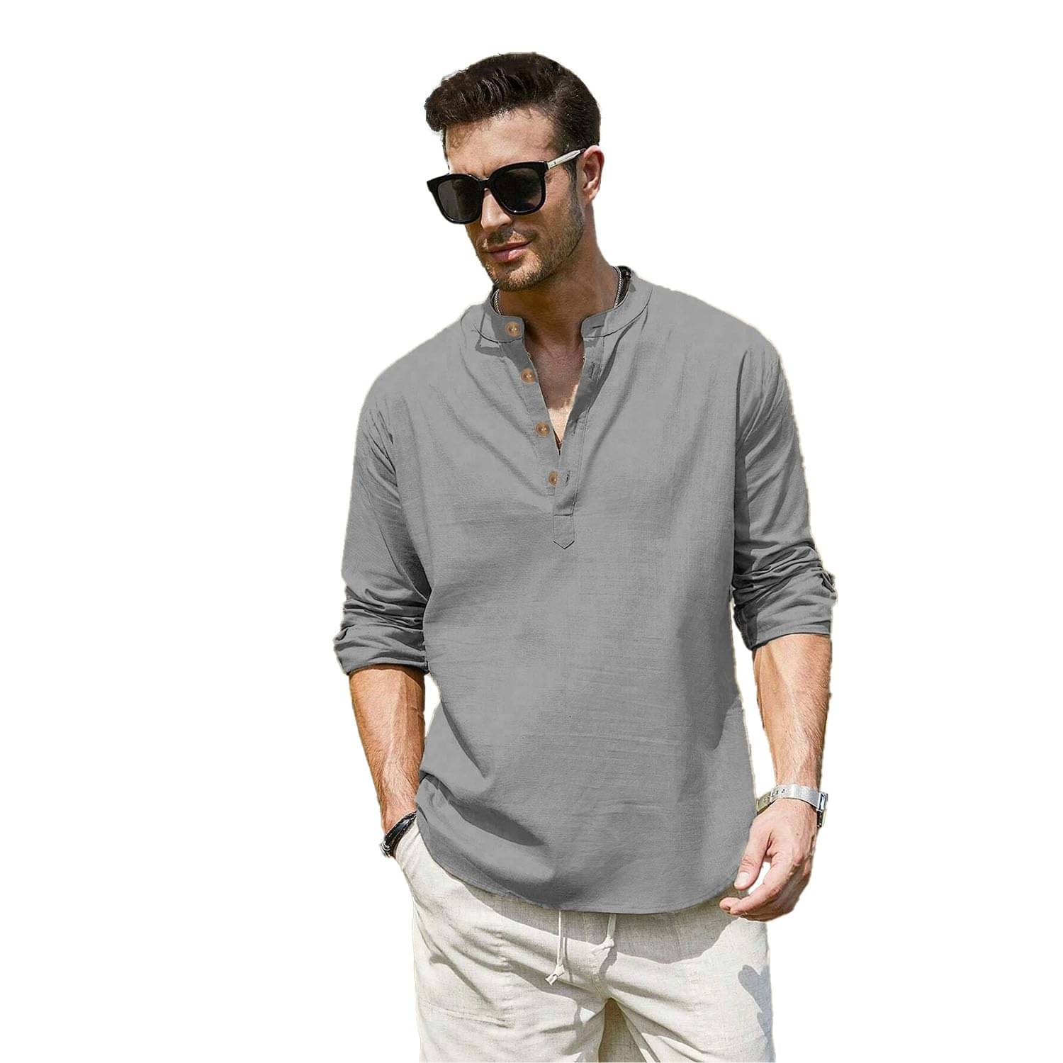     			DaReal Grey Cotton Blend Men's Shirt Style Kurta ( Pack of 1 )