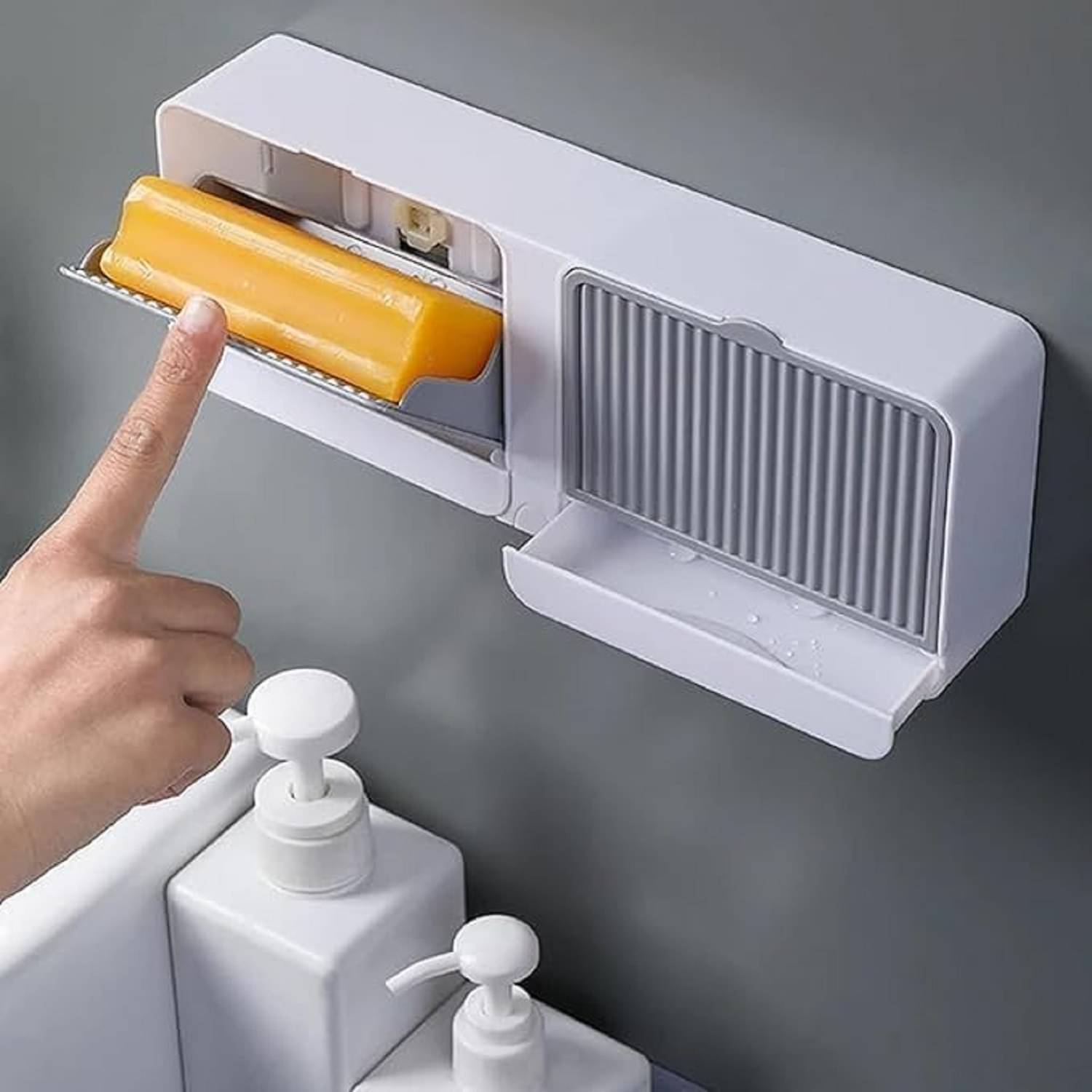     			Double Bar Soap Dish with Drainage Box, Premium Plastic Soap Holder, Soap Saver for Shower, Easy Cleaning, Dry,Extend Soap Life, Beautiful and Practical (Pack of 1),Multi