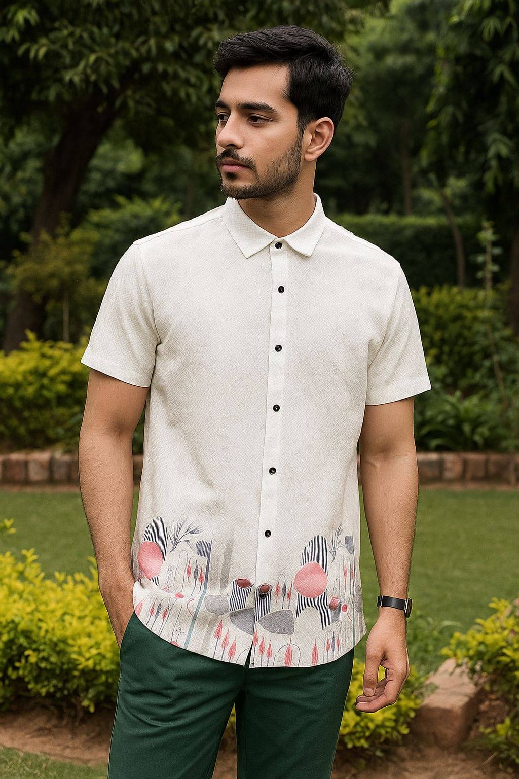     			Fashionfricks Cotton Blend Regular Fit Self Design Half Sleeves Men's Casual Shirt - White ( Pack of 1 )