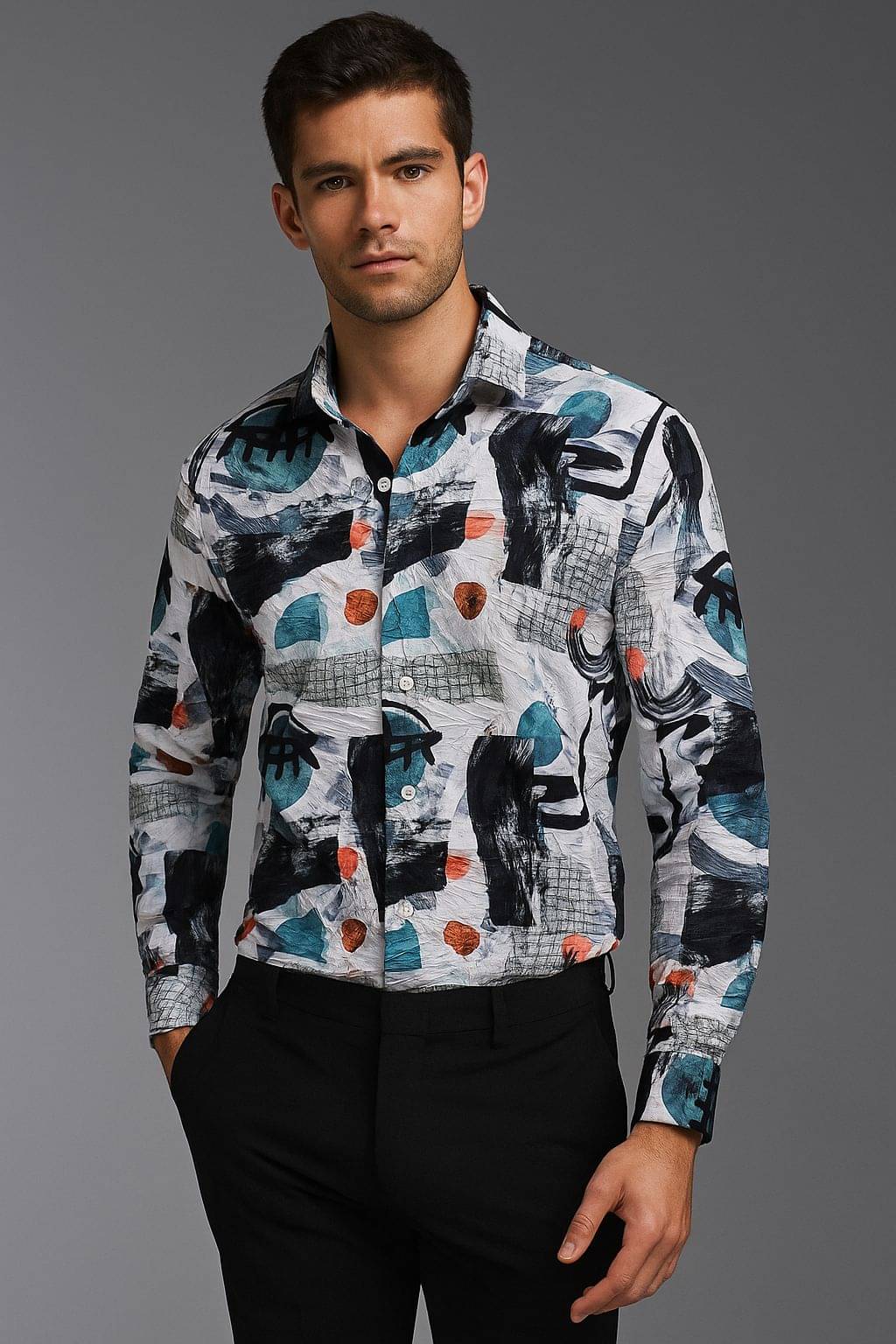     			Fashionfricks Cotton Blend Regular Fit Self Design Full Sleeves Men's Casual Shirt - Blue ( Pack of 1 )