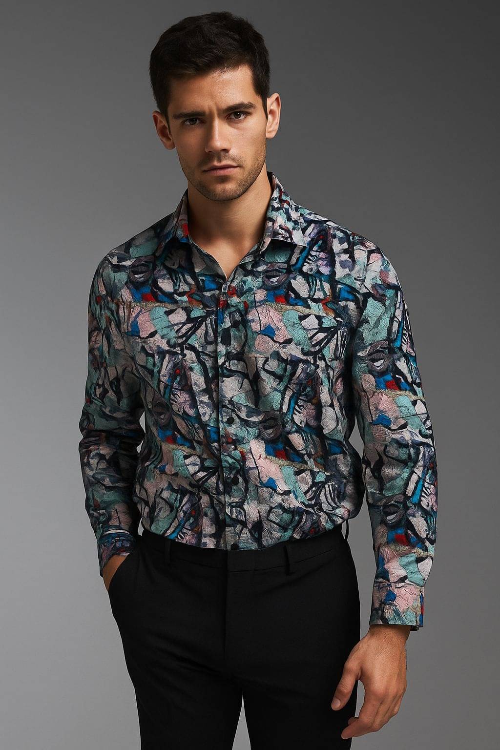     			Fashionfricks Cotton Blend Regular Fit Self Design Full Sleeves Men's Casual Shirt - Multi ( Pack of 1 )