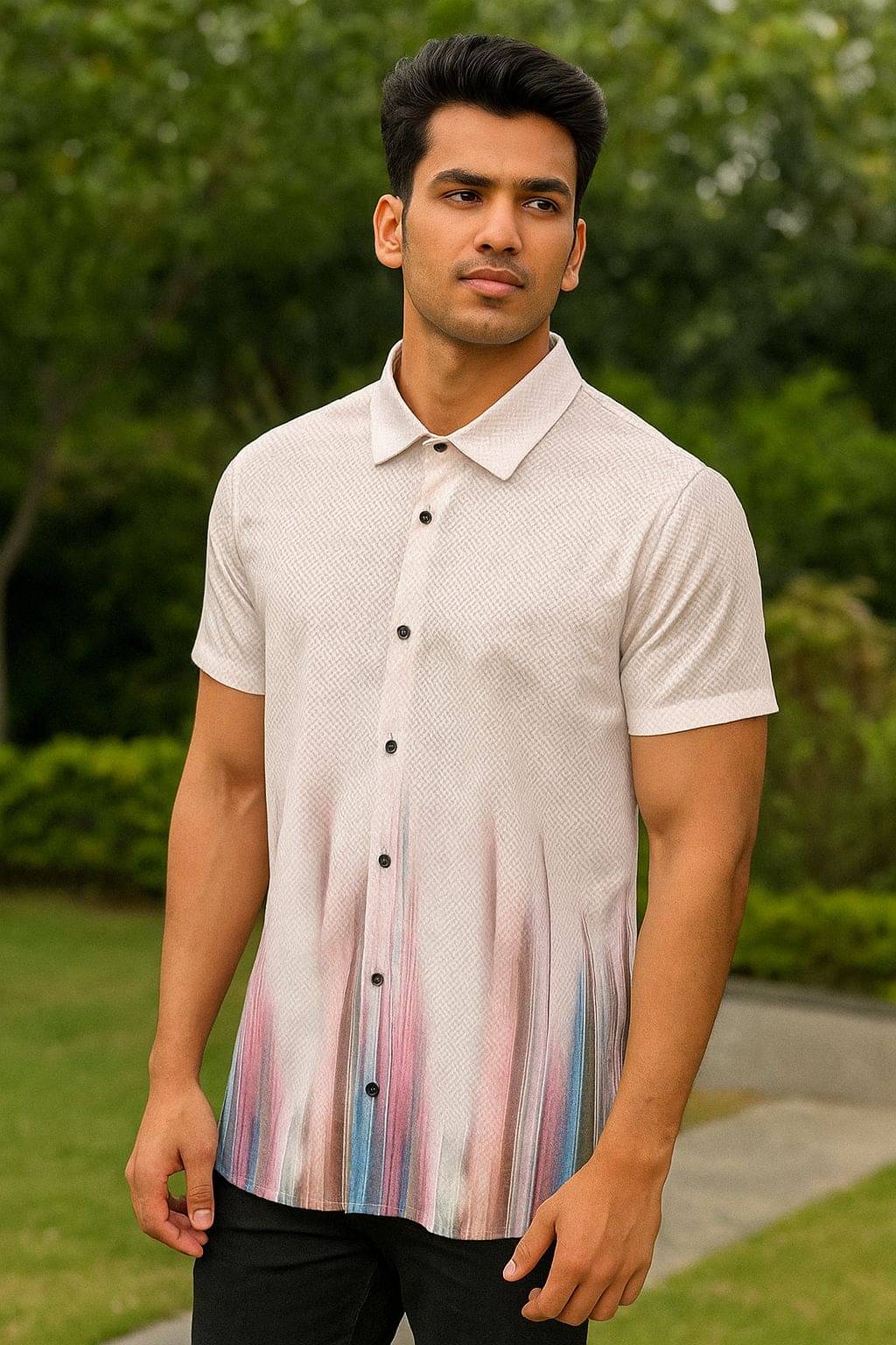     			Fashionfricks Cotton Blend Regular Fit Self Design Half Sleeves Men's Casual Shirt - Cream ( Pack of 1 )