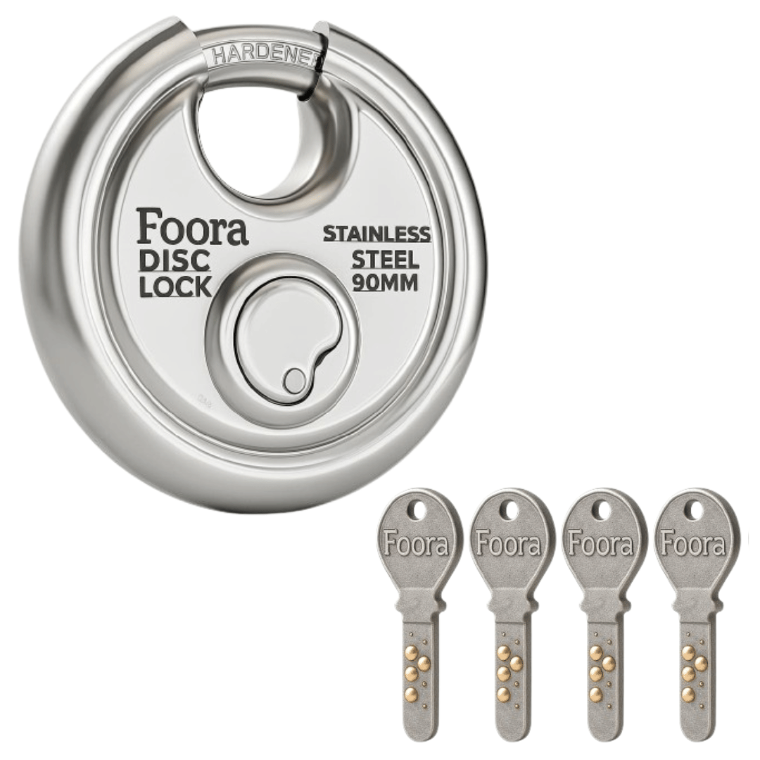     			Foora Disc Lock Stainless Steel 90mm Keys Lock Pack of 1