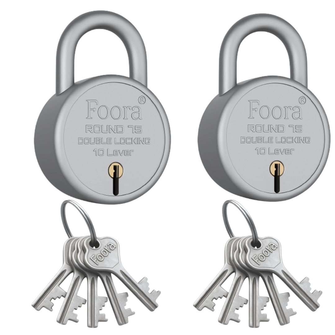     			Foora Round 75mm Lock with 5 Keys – (Pack Of 2) Extra Heavy-Duty Security Padlock