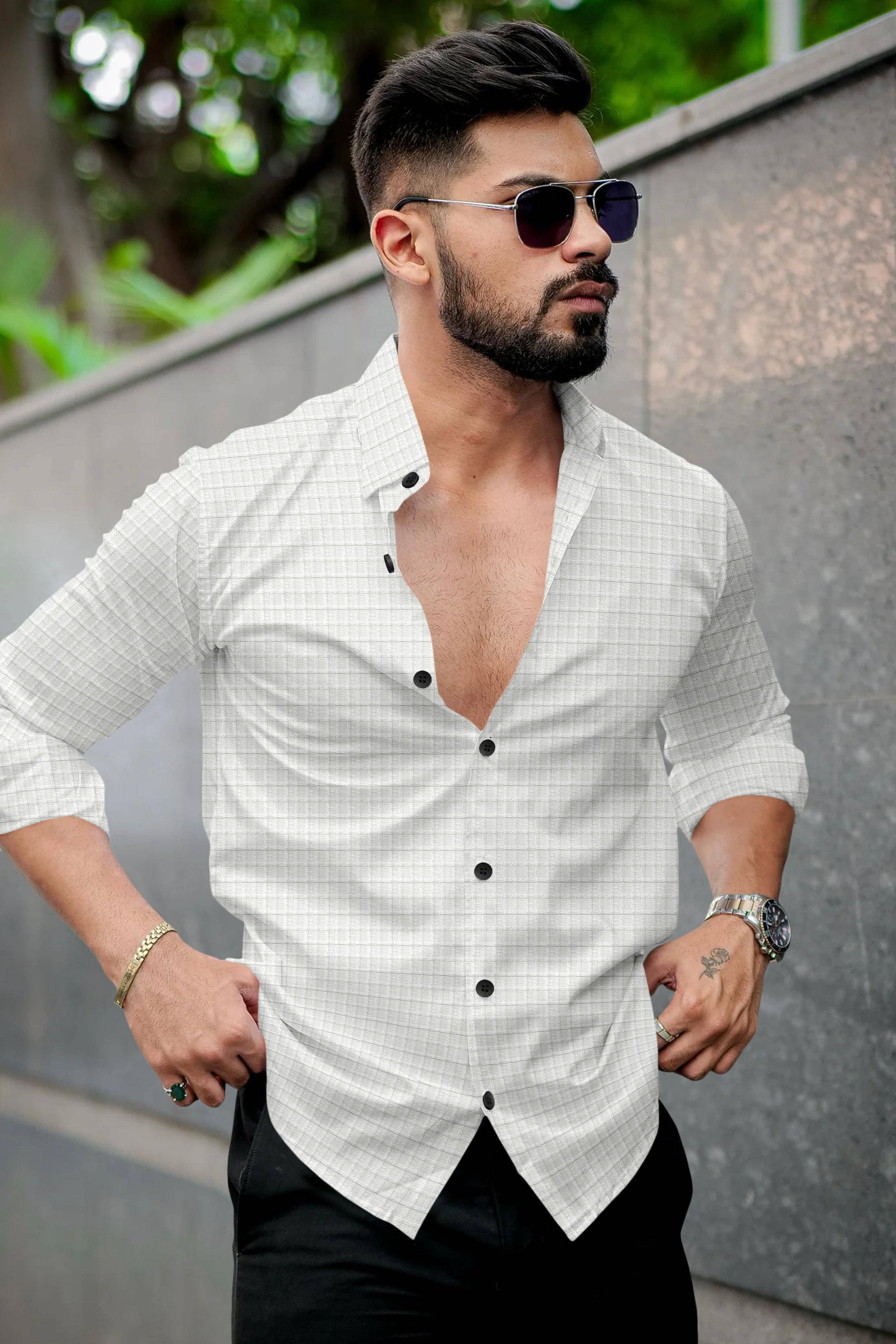     			GROWWAX Polyester Regular Fit Self Design Full Sleeves Men's Casual Shirt - White ( Pack of 1 )