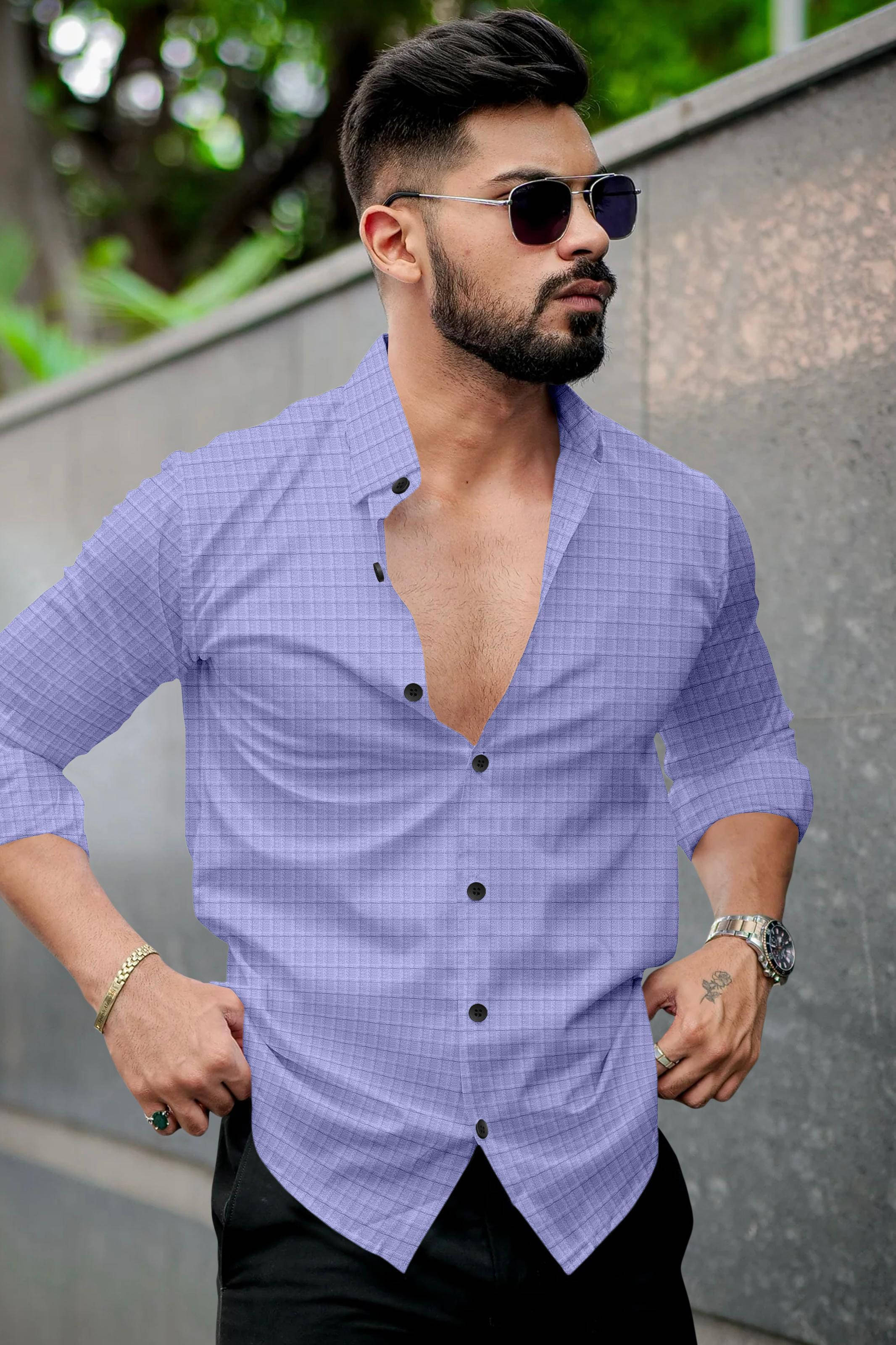     			GROWWAX Polyester Regular Fit Self Design Full Sleeves Men's Casual Shirt - Purple ( Pack of 1 )
