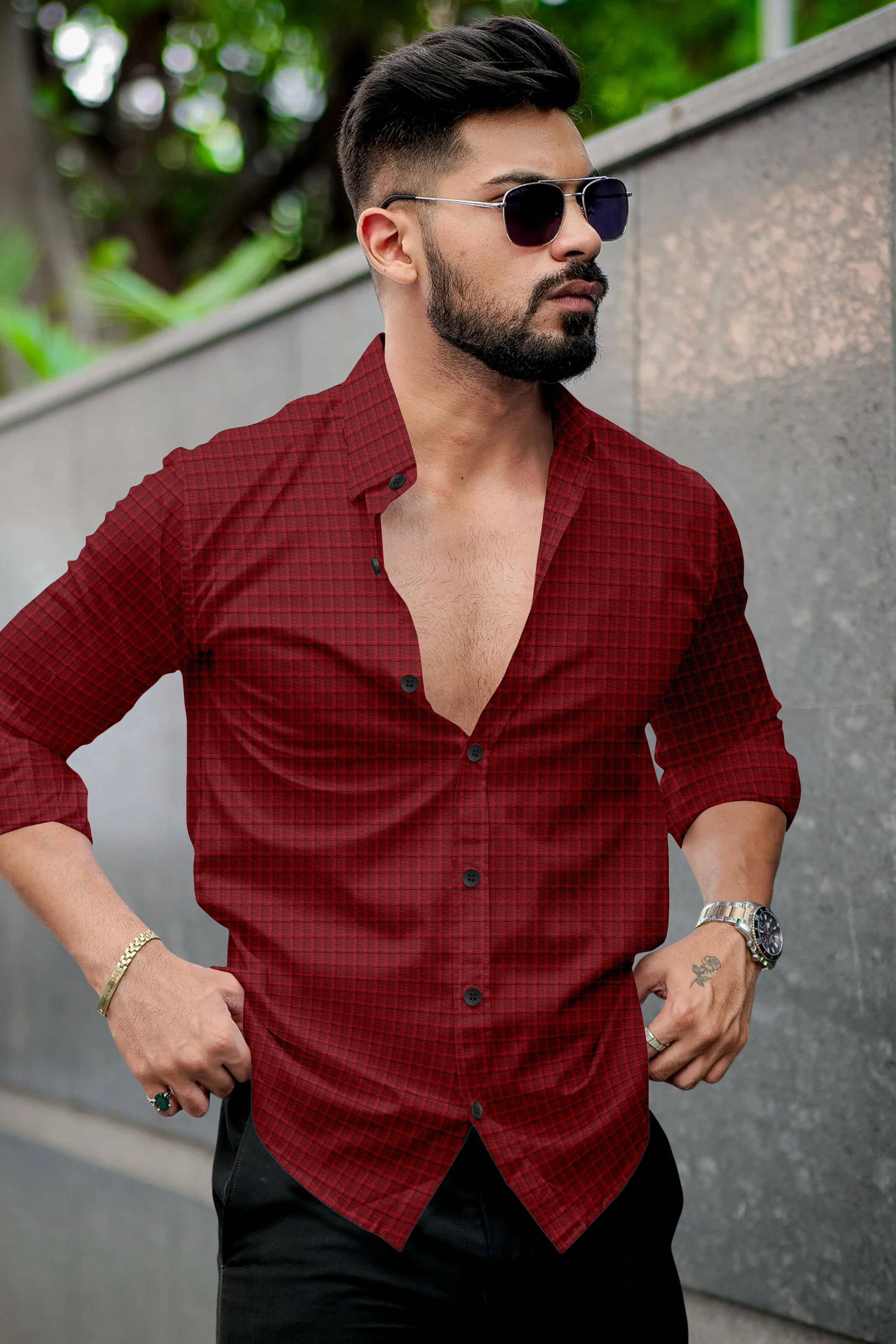 GROWWAX Polyester Regular Fit Self Design Full Sleeves Men's Casual Shirt - Maroon ( Pack of 1 ) GROWWAX Polyester Regular Fit Self Design Full Sleeves Men's Casual Shirt - Maroon ( Pack of 1 )