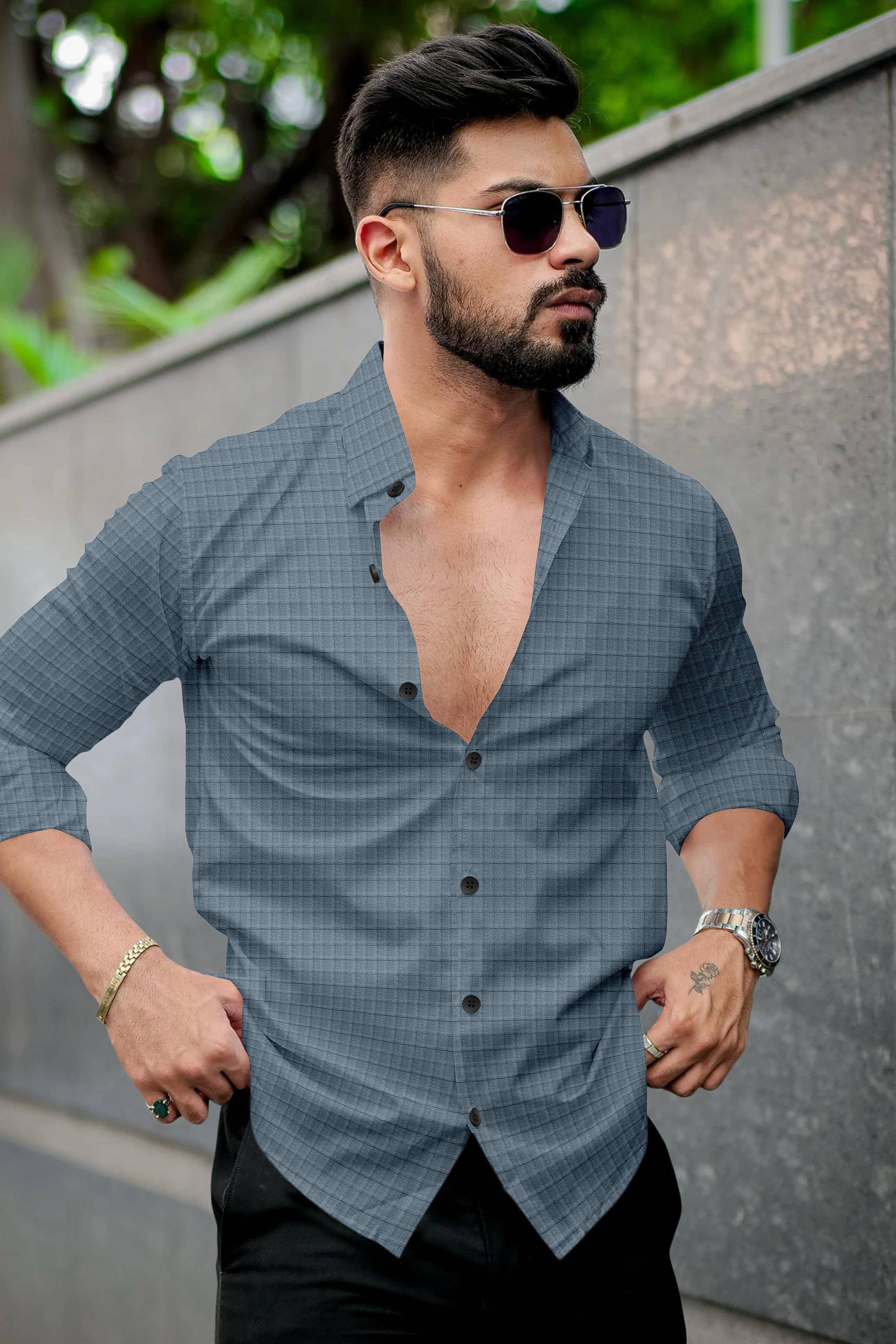     			GROWWAX Polyester Regular Fit Self Design Full Sleeves Men's Casual Shirt - Grey ( Pack of 1 )
