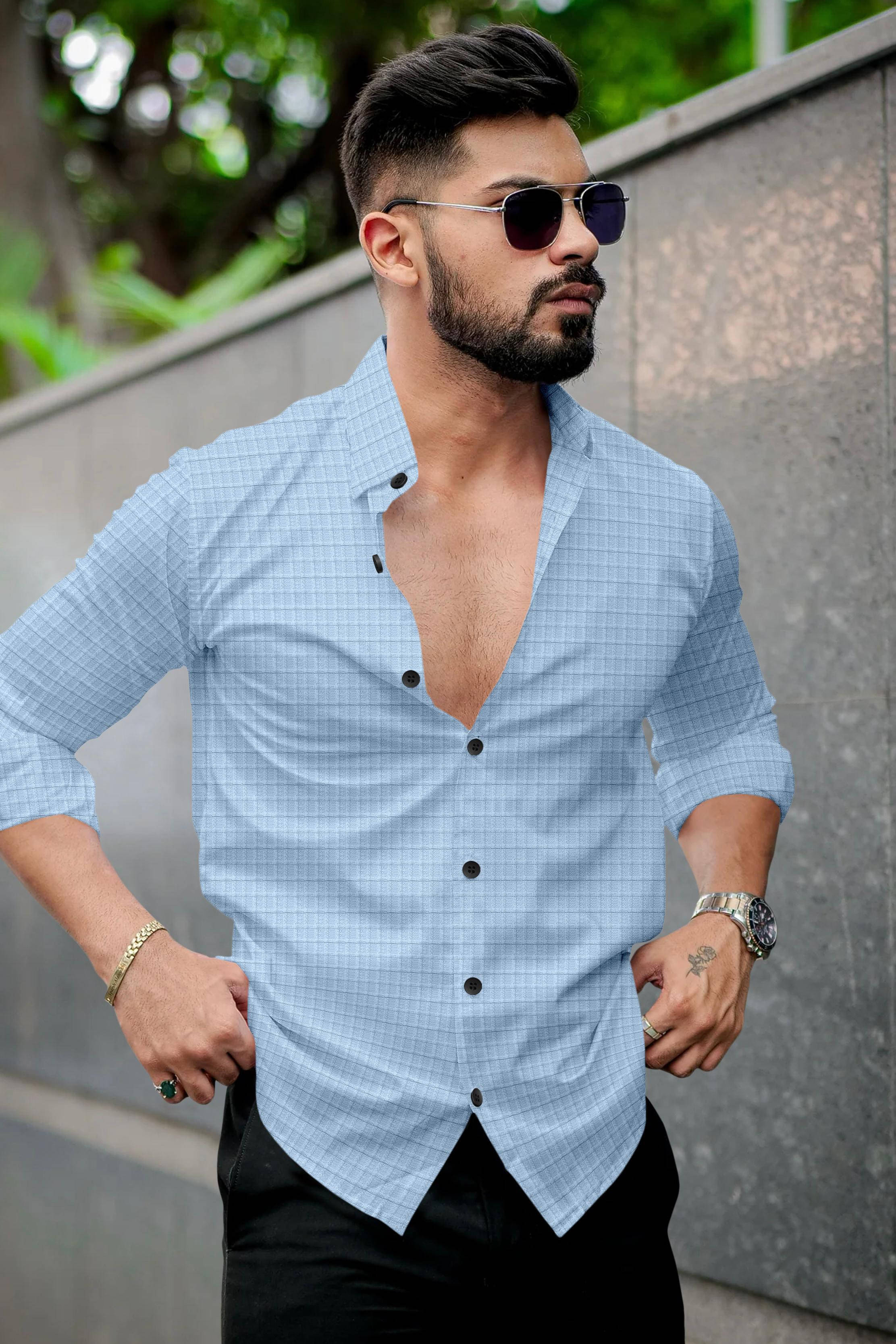 GROWWAX Polyester Regular Fit Self Design Full Sleeves Men's Casual Shirt - Blue ( Pack of 1 ) GROWWAX Polyester Regular Fit Self Design Full Sleeves Men's Casual Shirt - Blue ( Pack of 1 )