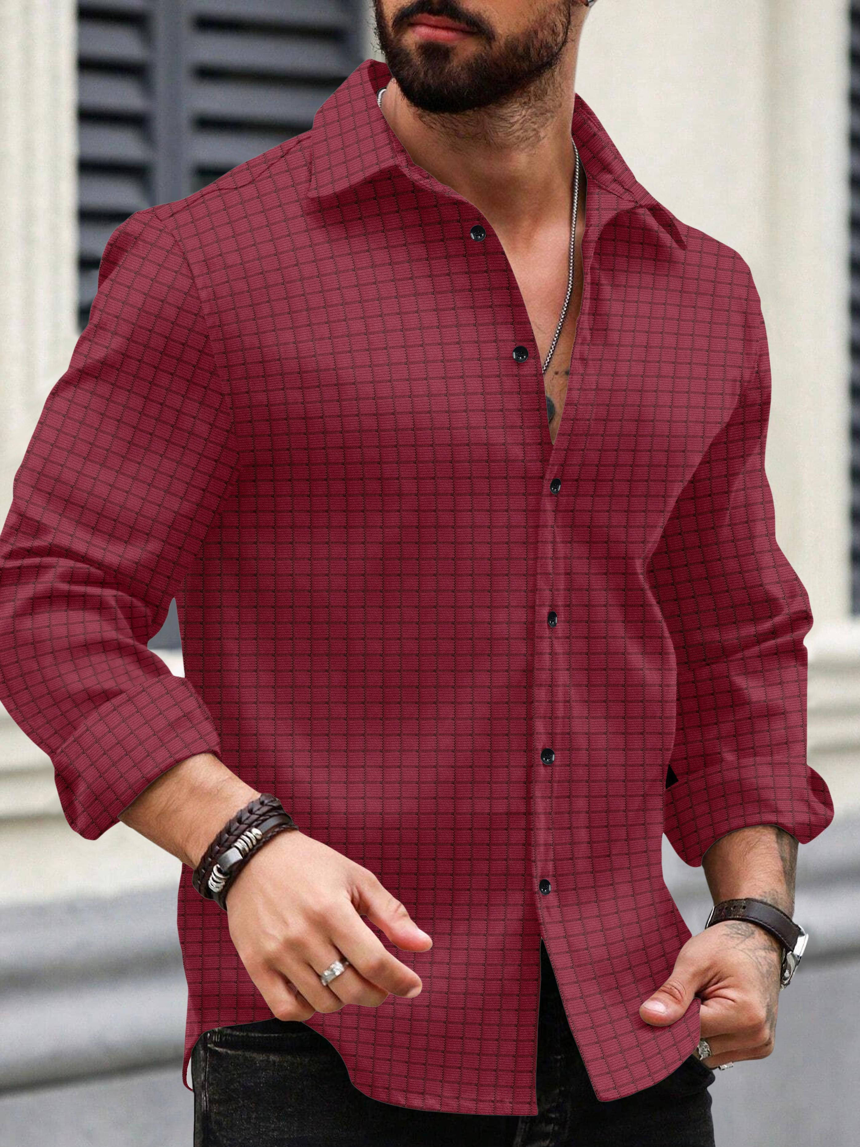 GROWWAX Polyester Regular Fit Self Design Full Sleeves Men's Casual Shirt - Maroon ( Pack of 1 ) GROWWAX Polyester Regular Fit Self Design Full Sleeves Men's Casual Shirt - Maroon ( Pack of 1 )