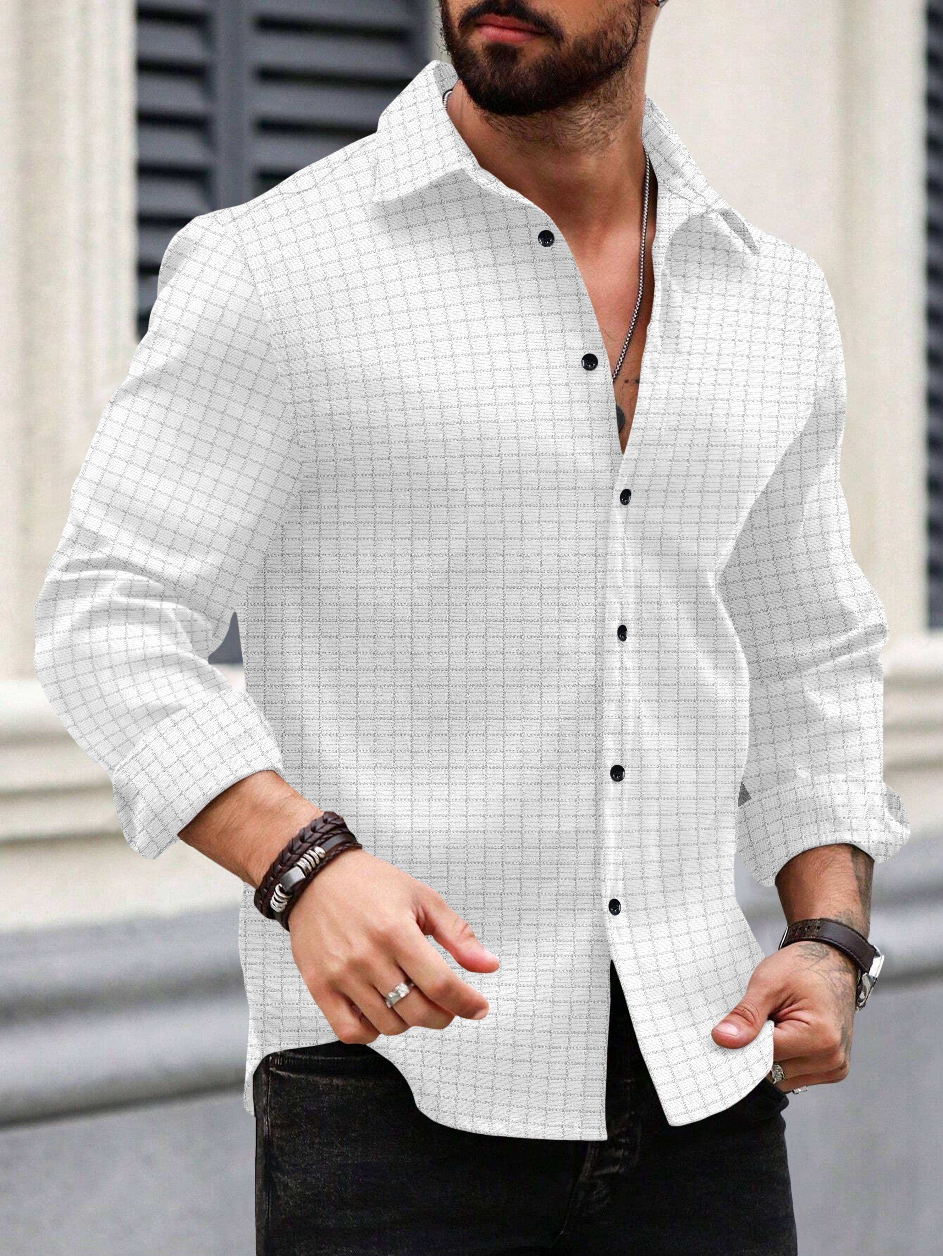     			GROWWAX Polyester Regular Fit Self Design Full Sleeves Men's Casual Shirt - White ( Pack of 1 )
