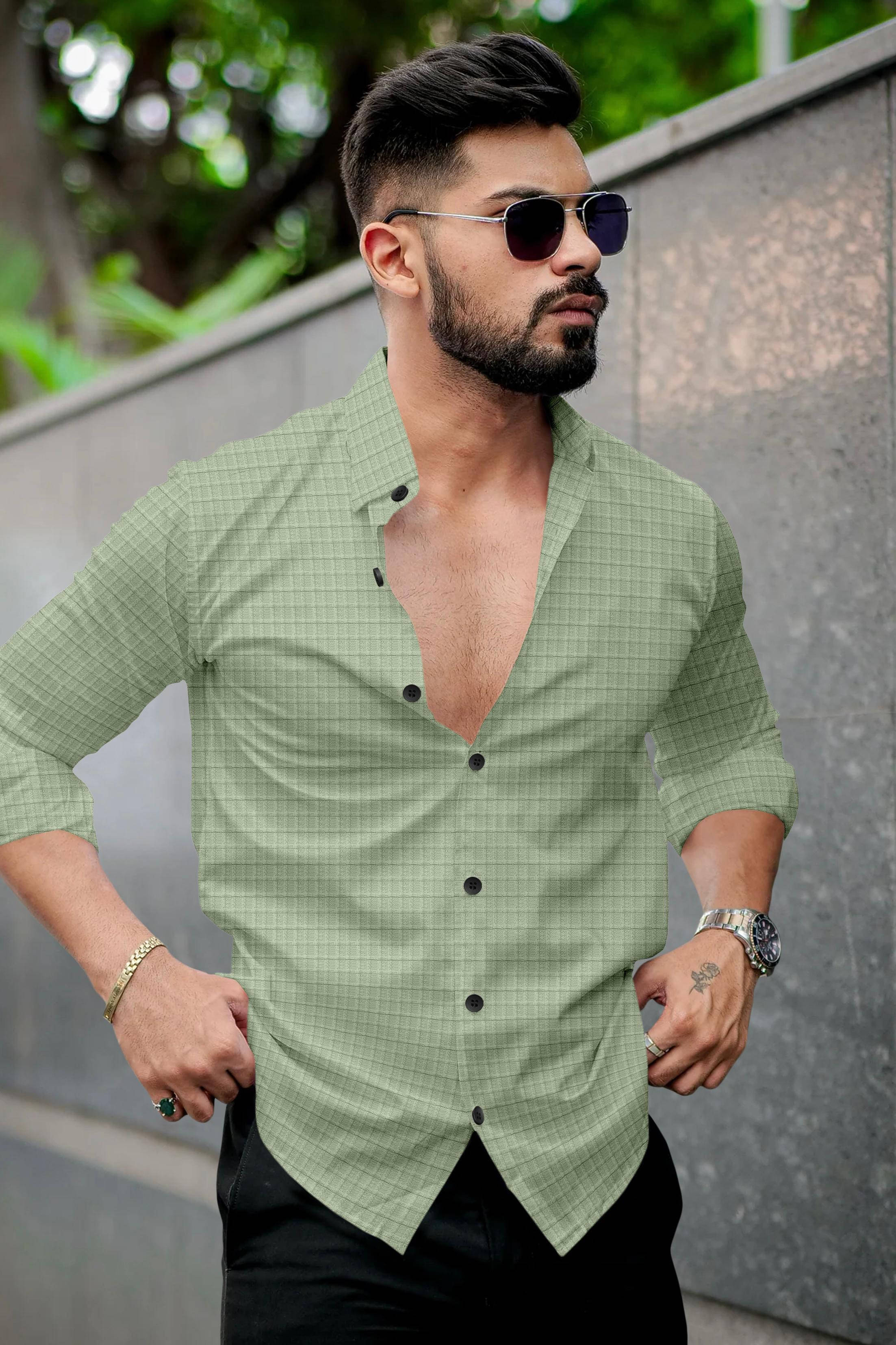 GROWWAX Polyester Regular Fit Self Design Full Sleeves Men's Casual Shirt - Green ( Pack of 1 ) GROWWAX Polyester Regular Fit Self Design Full Sleeves Men's Casual Shirt - Green ( Pack of 1 )