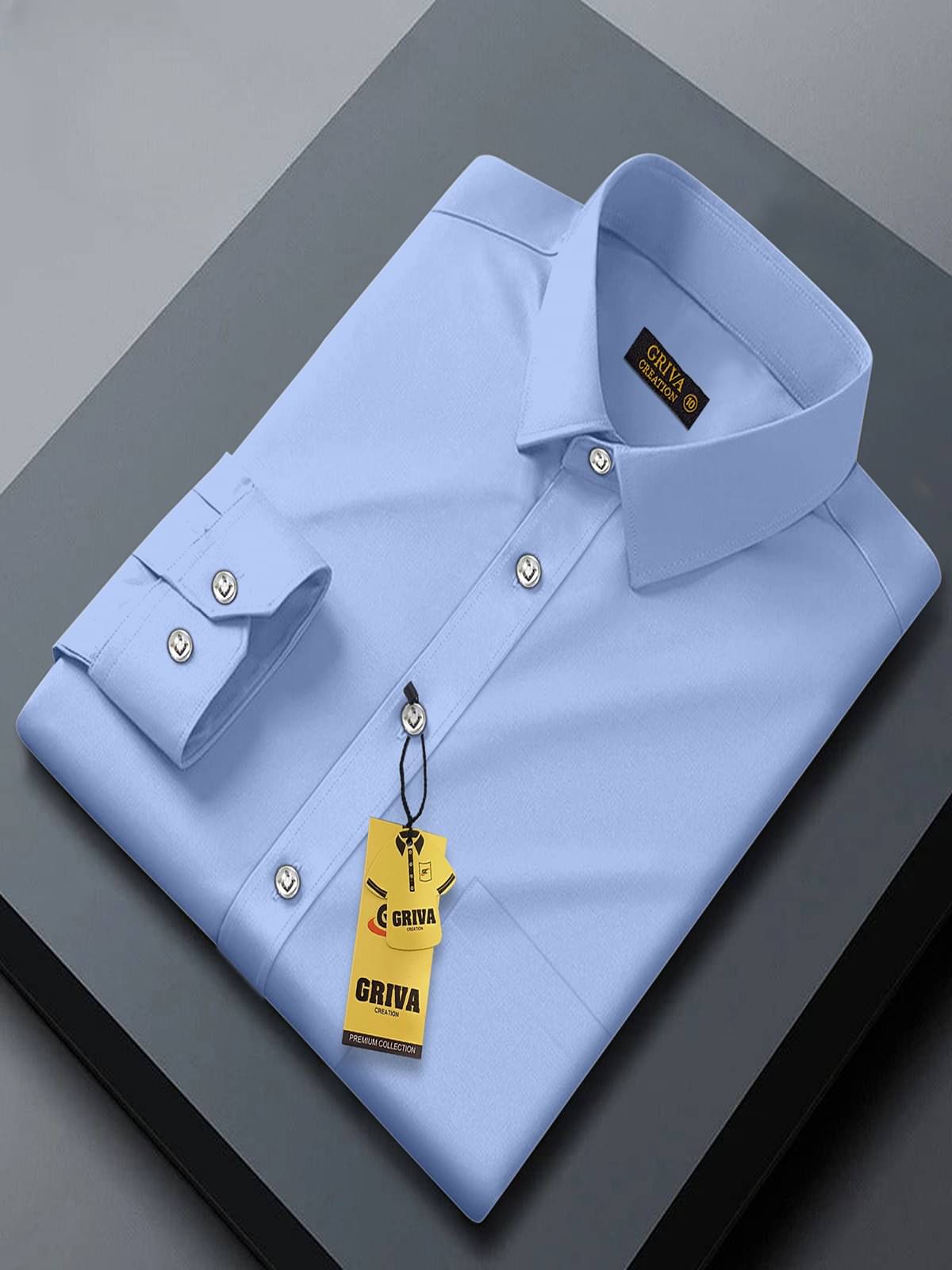 Griva Creation Cotton Blend Regular Fit Solids Full Sleeves Men's Casual Shirt - Blue ( Pack of 1 ) Griva Creation Cotton Blend Regular Fit Solids Full Sleeves Men's Casual Shirt - Blue ( Pack of 1 )