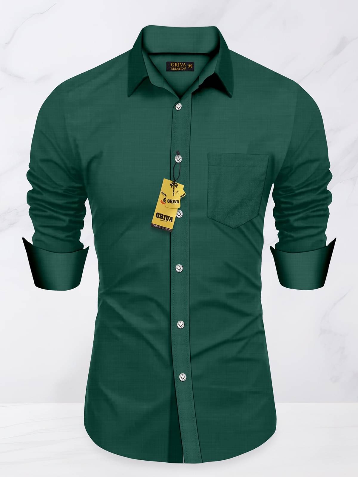     			Griva Creation Cotton Blend Regular Fit Solids Full Sleeves Men's Casual Shirt - Green ( Pack of 1 )