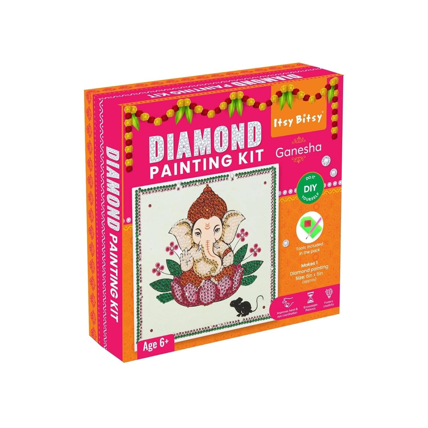 Itsy Bitsy DIY Diamond Painting Kit – Ganesha 6x6 inch | Rhinestone Art Craft for Adults & Kids | Meditative Wall Decor | Easy DIY Kit     			Itsy Bitsy DIY Diamond Painting Kit – Ganesha 6x6 inch | Rhinestone Art Craft for Adults & Kids | Meditative Wall Decor | Easy DIY Kit