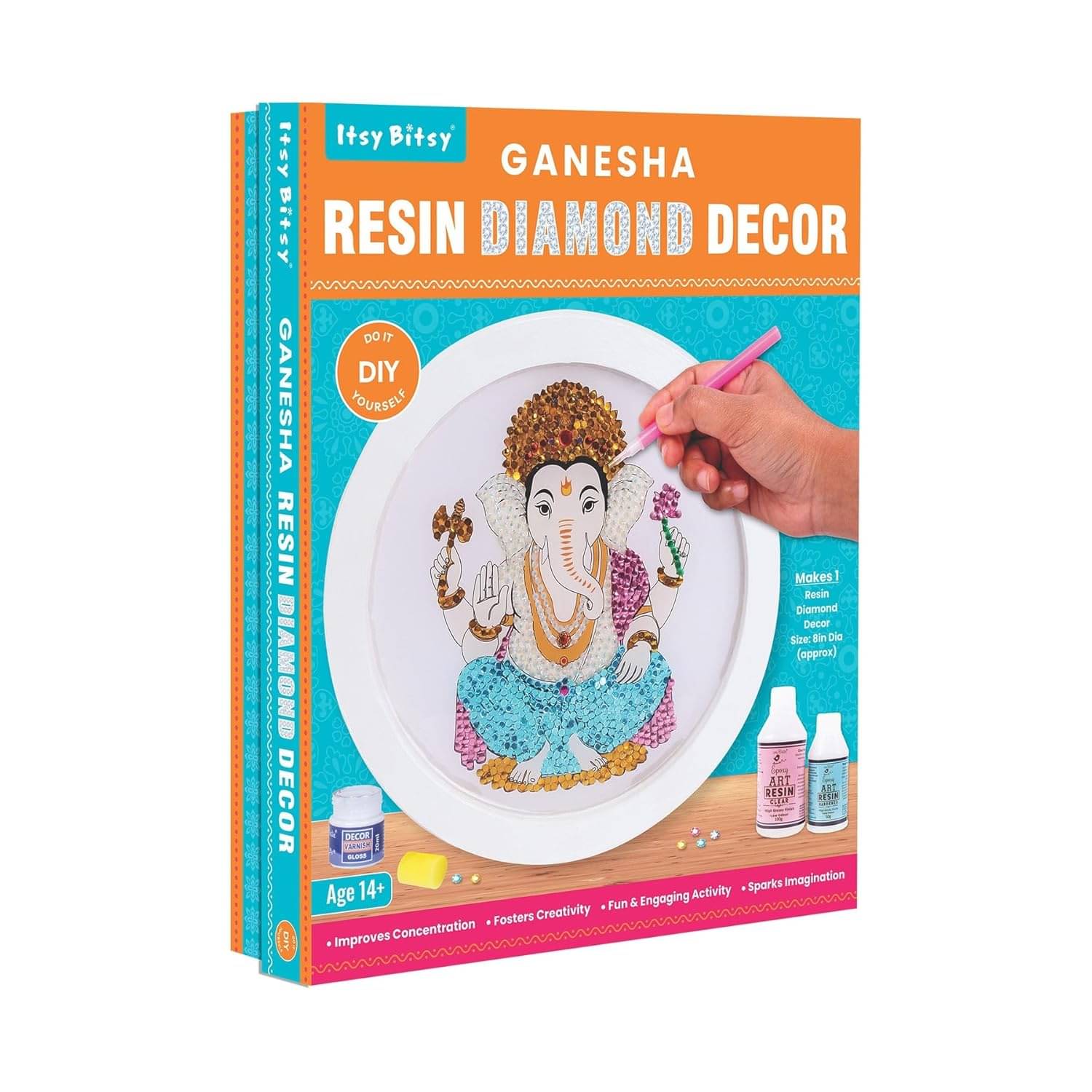 Itsy Bitsy DIY Resin Diamond Art Kit | Ganesha Design | 8 x 8 Inch Canvas | Diamond Painting Craft Kit for Home Temple Decor & Gifting | Fun Art Activity for Kids & Adults – 1 Box Itsy Bitsy DIY Resin Diamond Art Kit | Ganesha Design | 8 x 8 Inch Canvas | Diamond Painting Craft Kit for Home Temple Decor & Gifting | Fun Art Activity for Kids & Adults – 1 Box