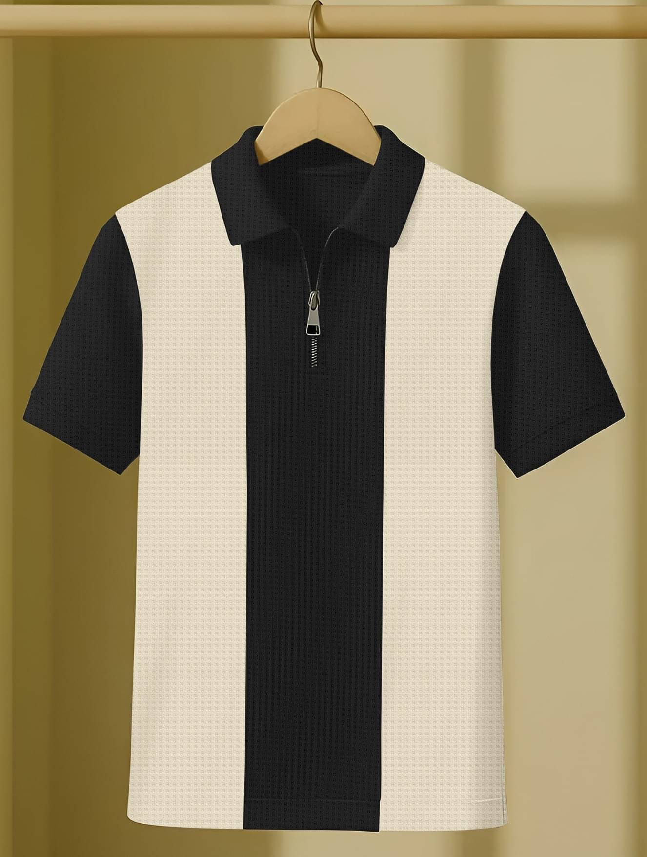     			KAJARU Men Polyester Regular Fit Self Design Polo T Shirt ( Off White )