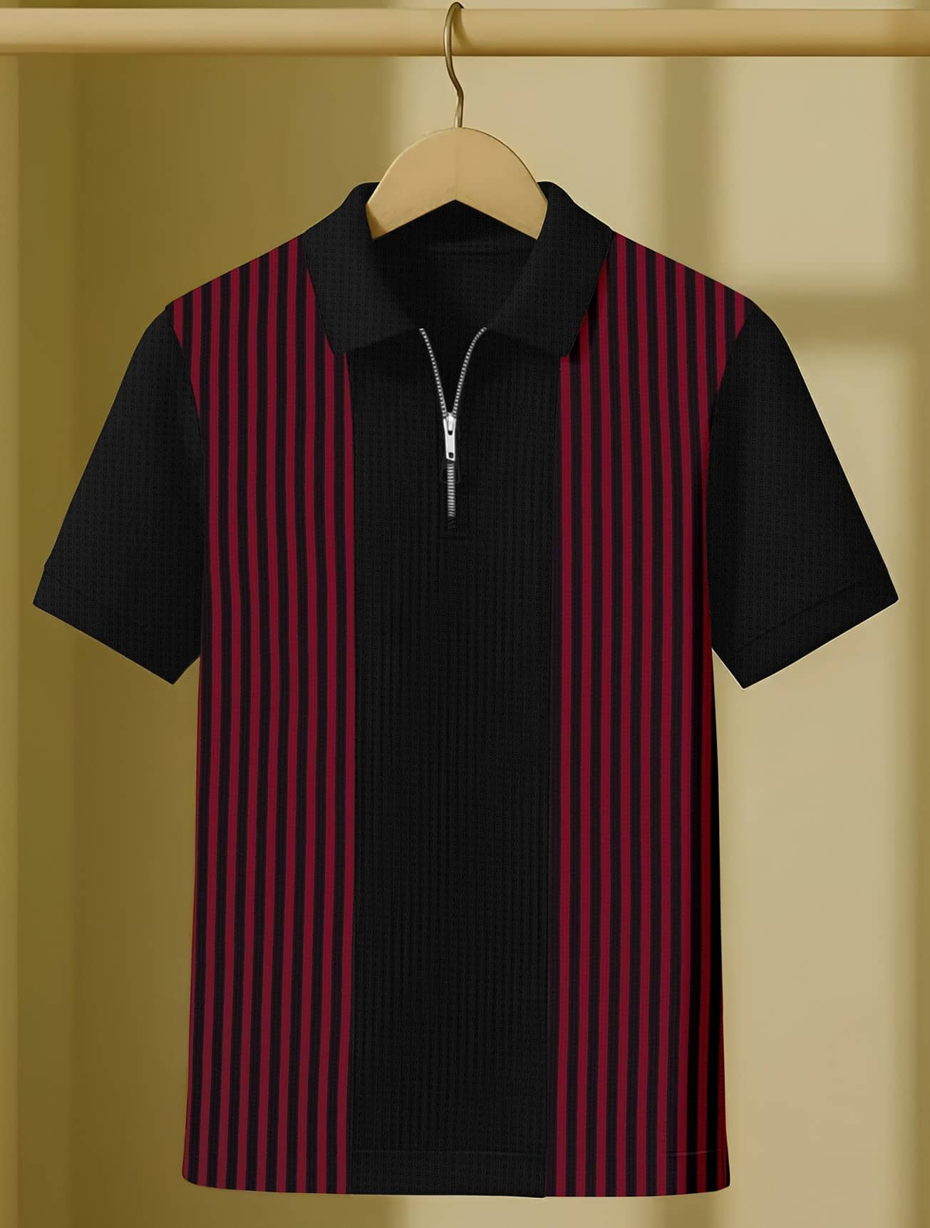 KAJARU Men Polyester Regular Fit Self Design Polo T Shirt ( Maroon )