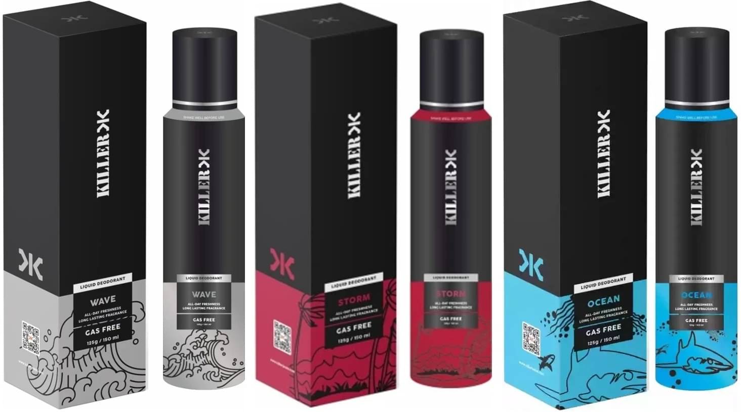     			Killer 3 Combo Pack Storm, Ocean, wave, All-Day Deodorant Spray for Men 450 ml ( Pack of 3 )