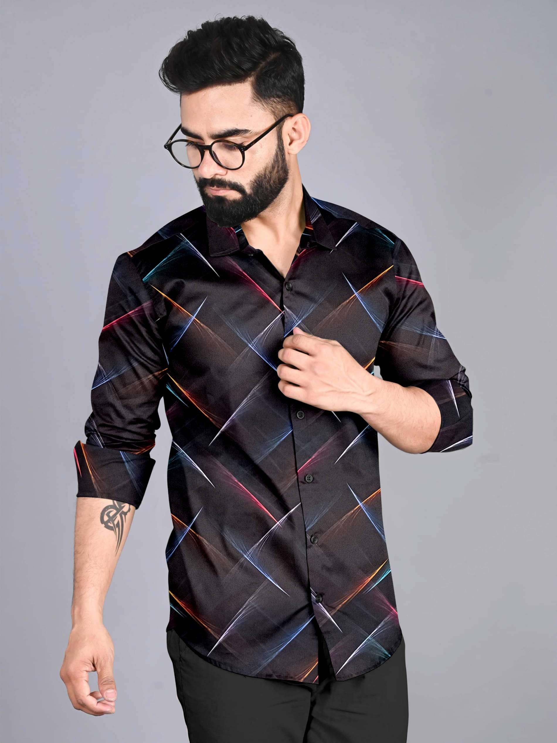     			LAXBON Cotton Blend Regular Fit Printed Full Sleeves Men's Casual Shirt - Black ( Pack of 1 )