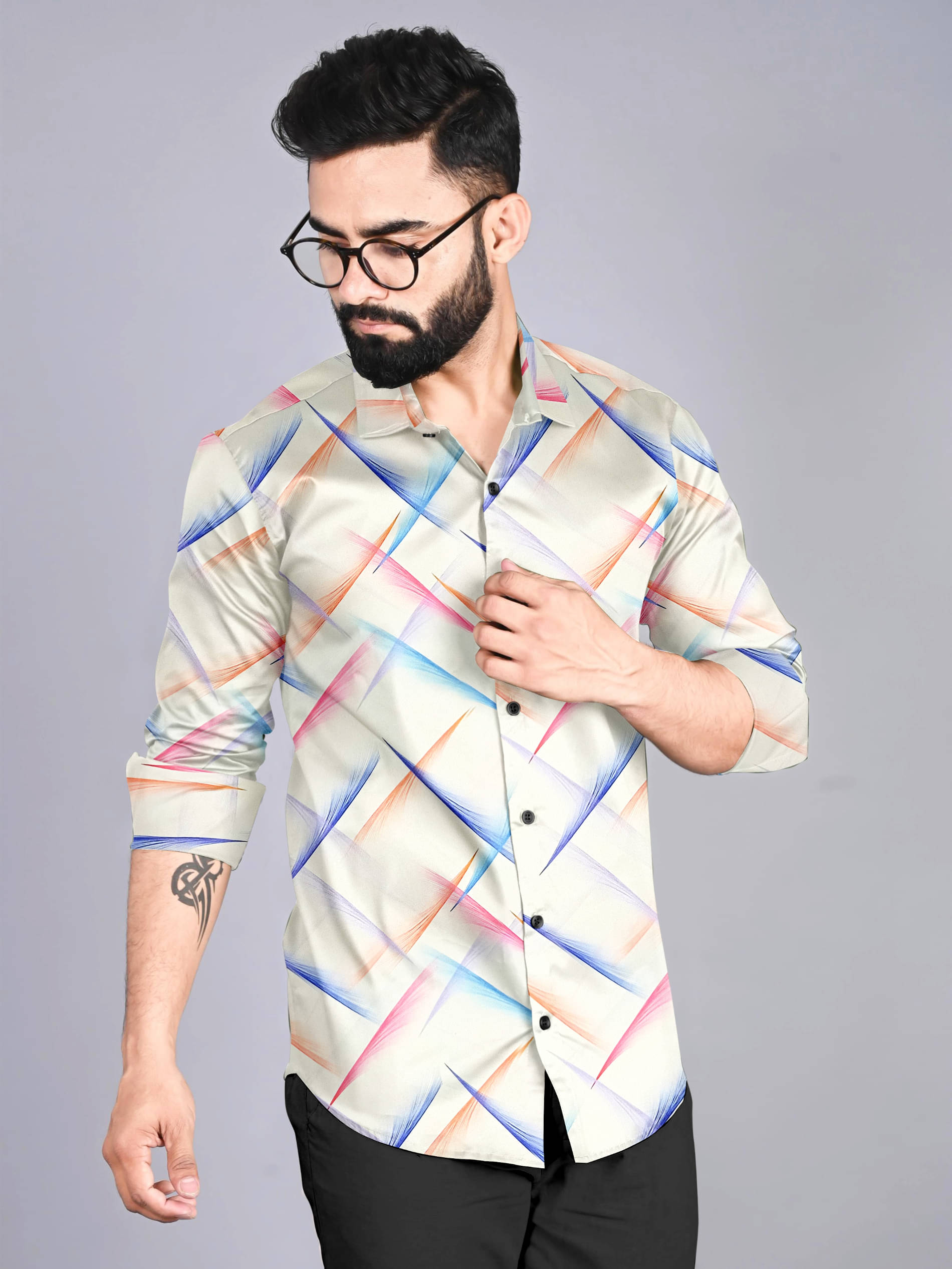 LAXBON Cotton Blend Regular Fit Printed Full Sleeves Men's Casual Shirt - White ( Pack of 1 ) LAXBON Cotton Blend Regular Fit Printed Full Sleeves Men's Casual Shirt - White ( Pack of 1 )