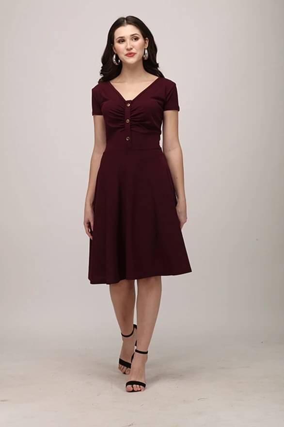 Lovespreadin Women Lycra Solid A-line Dress ( Maroon ) Lovespreadin Women Lycra Solid A-line Dress ( Maroon )