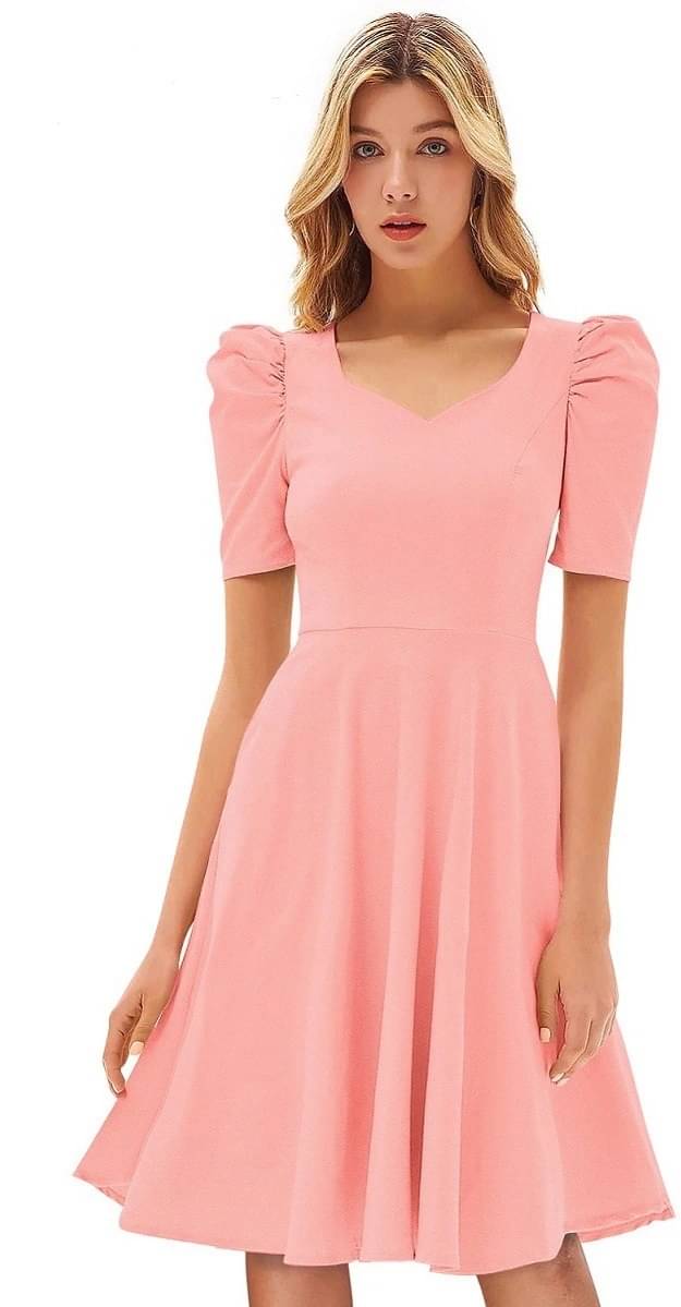 Lovespreadin Women Lycra Solid Fit & Flare Dress ( Pink )     			Lovespreadin Women Lycra Solid Fit & Flare Dress ( Pink )