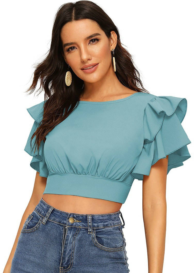     			Lovespreadin Women's Lycra Crop Top ( Light Blue )