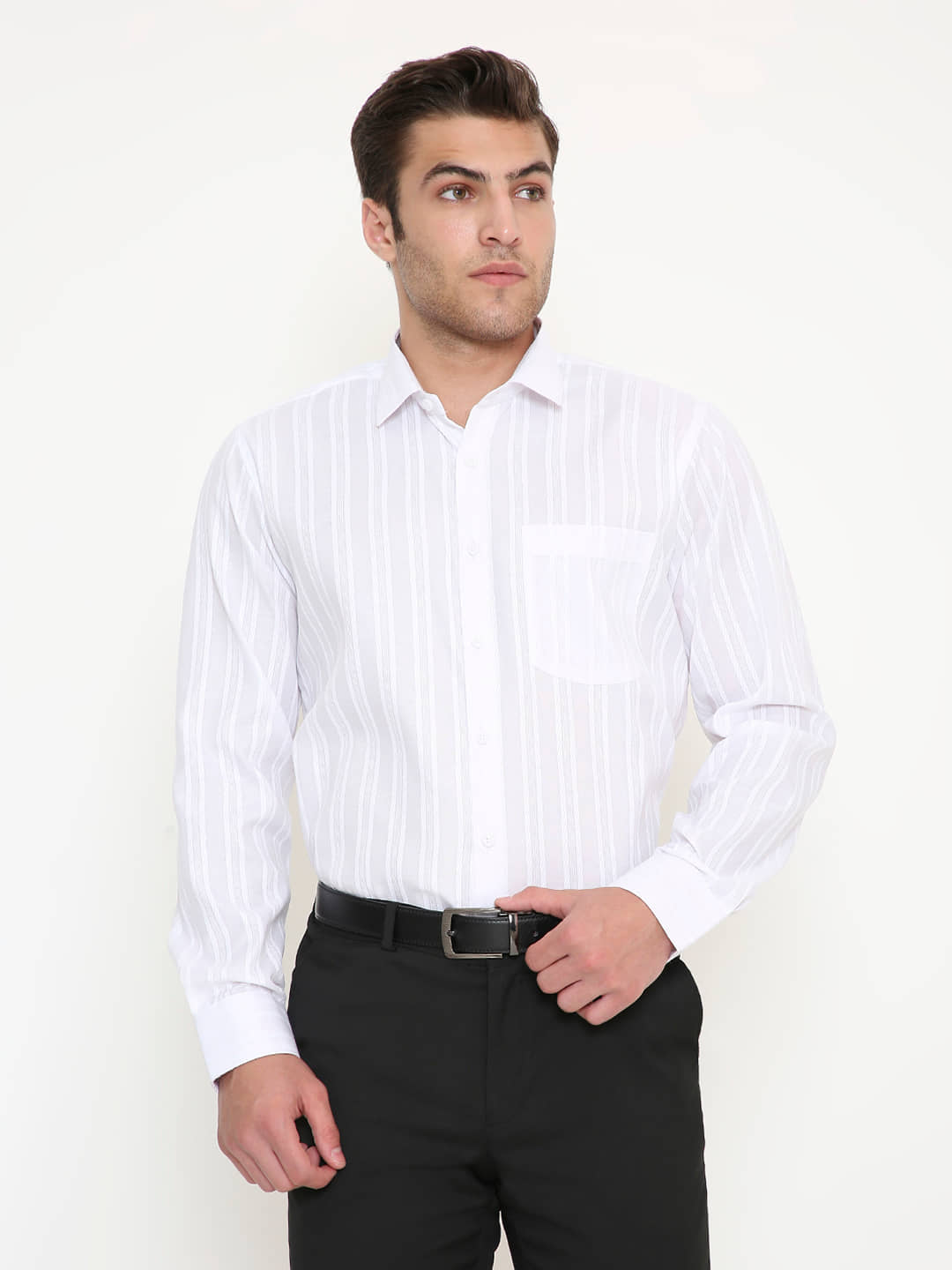 Maharaja Cotton Blend Slim Fit Full Sleeves Men's Formal Shirt - White ( Pack of 1 )