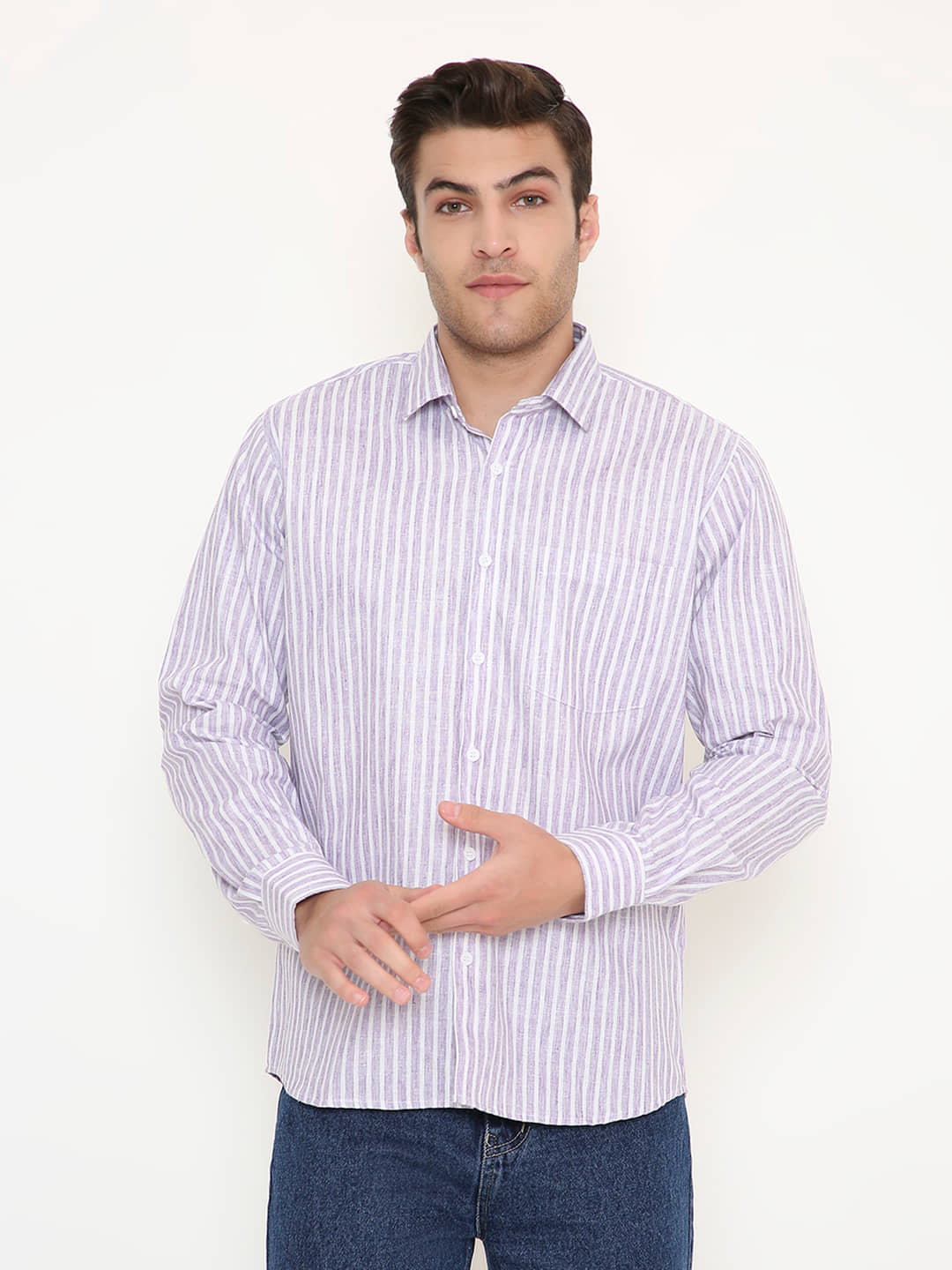 Maharaja Cotton Blend Slim Fit Full Sleeves Men's Formal Shirt - Purple ( Pack of 1 )