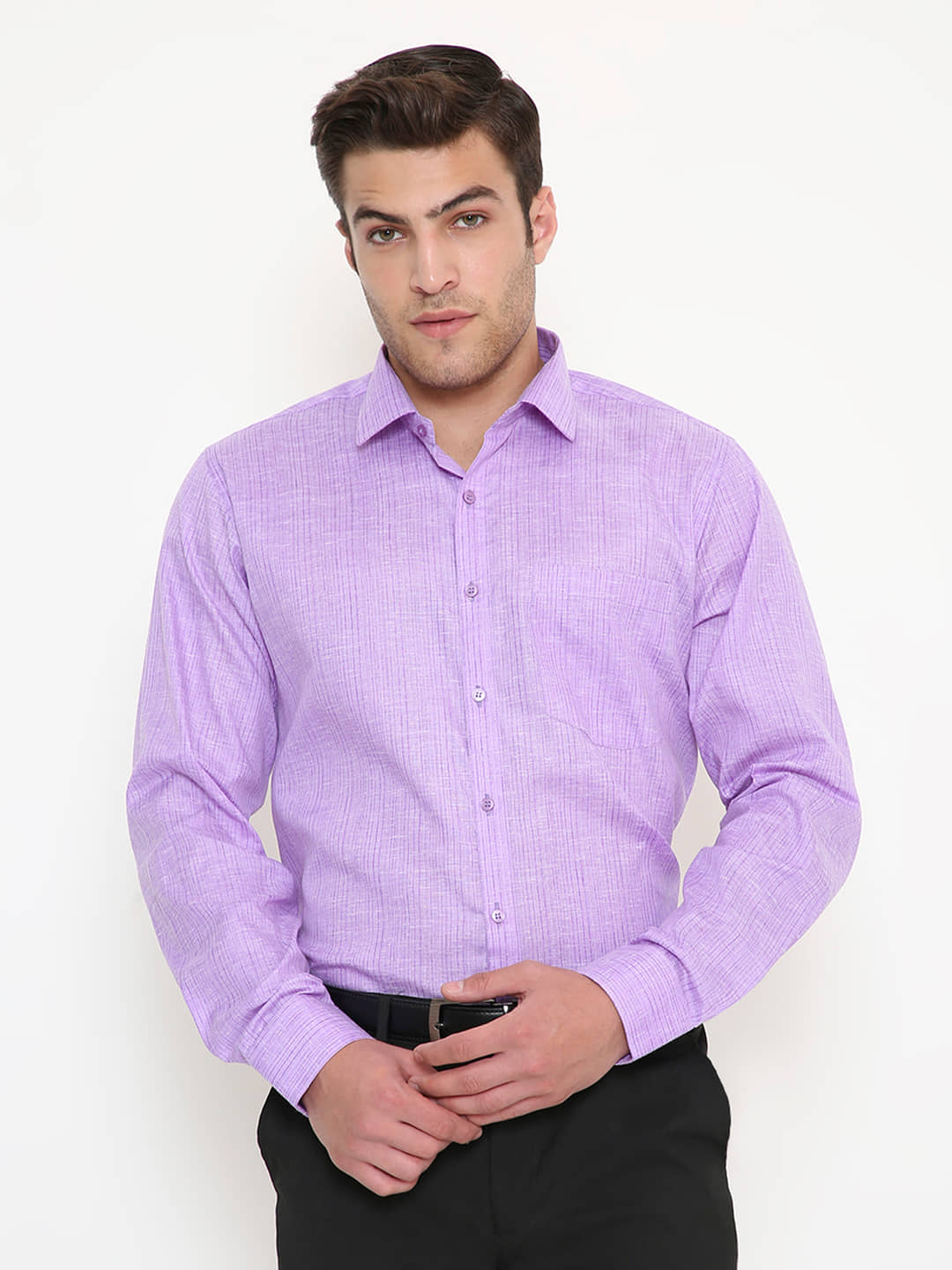 Maharaja Cotton Blend Slim Fit Full Sleeves Men's Formal Shirt - Purple ( Pack of 1 )