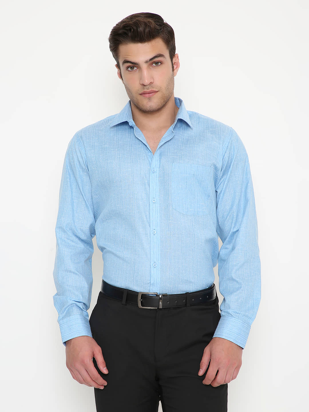Maharaja Cotton Blend Slim Fit Full Sleeves Men's Formal Shirt - Blue ( Pack of 1 )