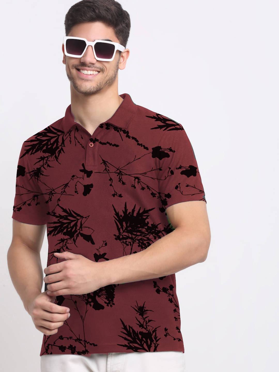 Merriment Men Polyester Regular Fit Printed Polo T Shirt ( Maroon ) Merriment Men Polyester Regular Fit Printed Polo T Shirt ( Maroon )