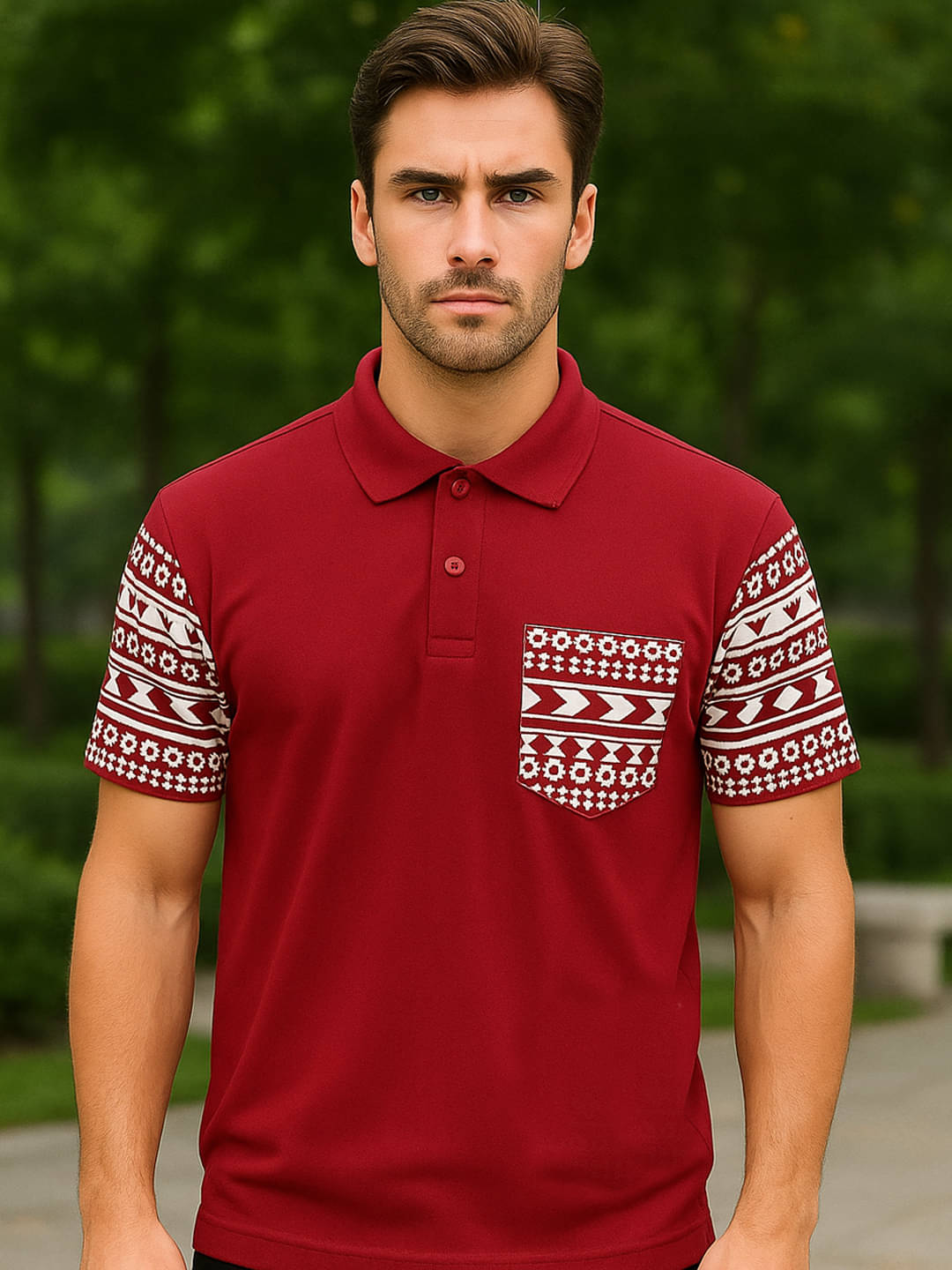 Merriment Men Polyester Regular Fit Printed Polo T Shirt ( Maroon )     			Merriment Men Polyester Regular Fit Printed Polo T Shirt ( Maroon )
