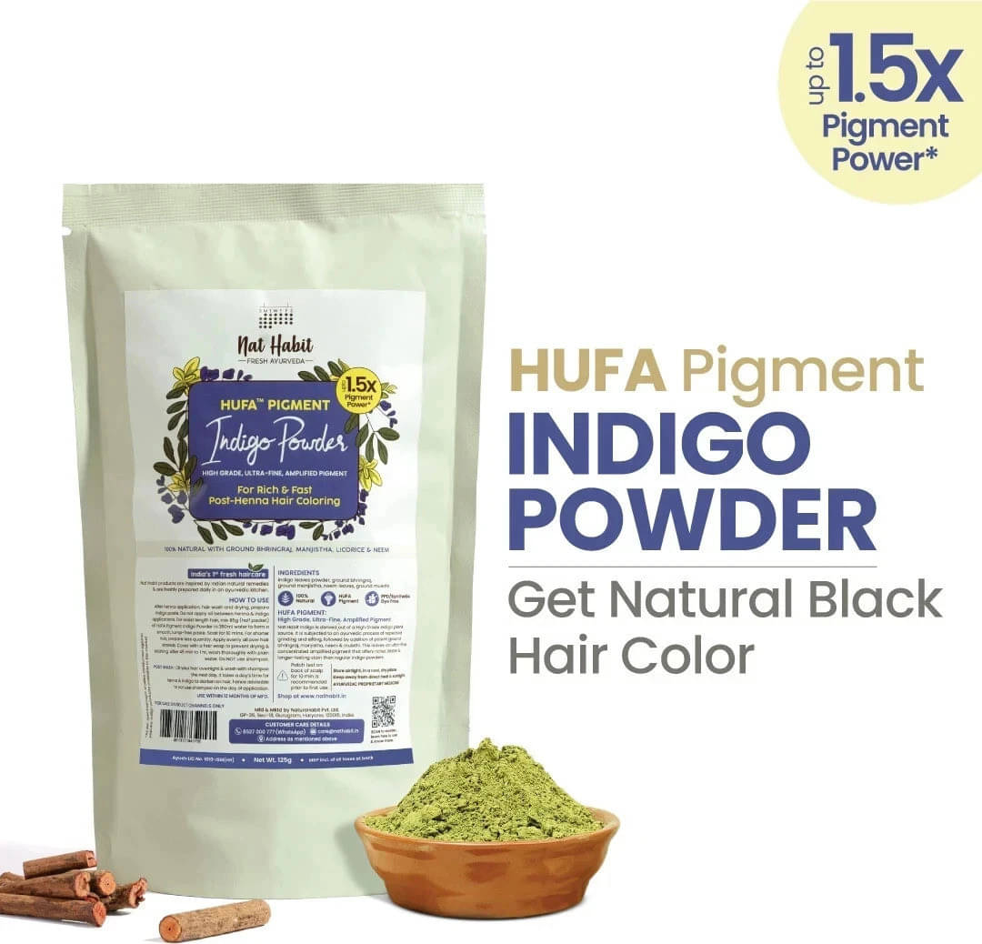 Nat Habit Indigo Powder For Hair, Black Color, 100% Natural (125 g)     			Nat Habit Indigo Powder For Hair, Black Color, 100% Natural (125 g)