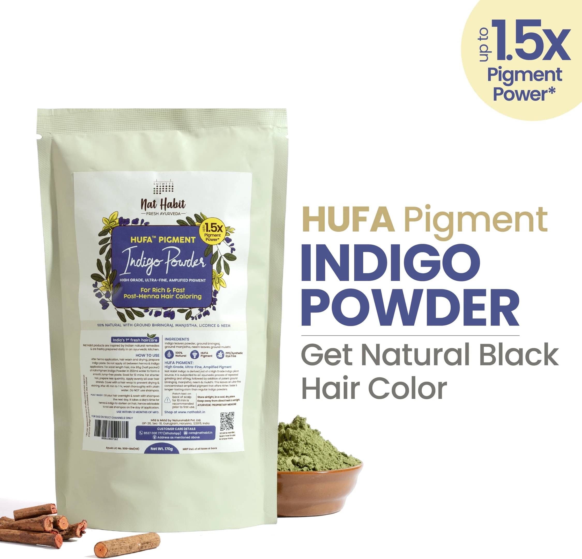 Nat Habit Indigo Powder For Hair, Black Color, 100% Natural (170 g) Nat Habit Indigo Powder For Hair, Black Color, 100% Natural (170 g)