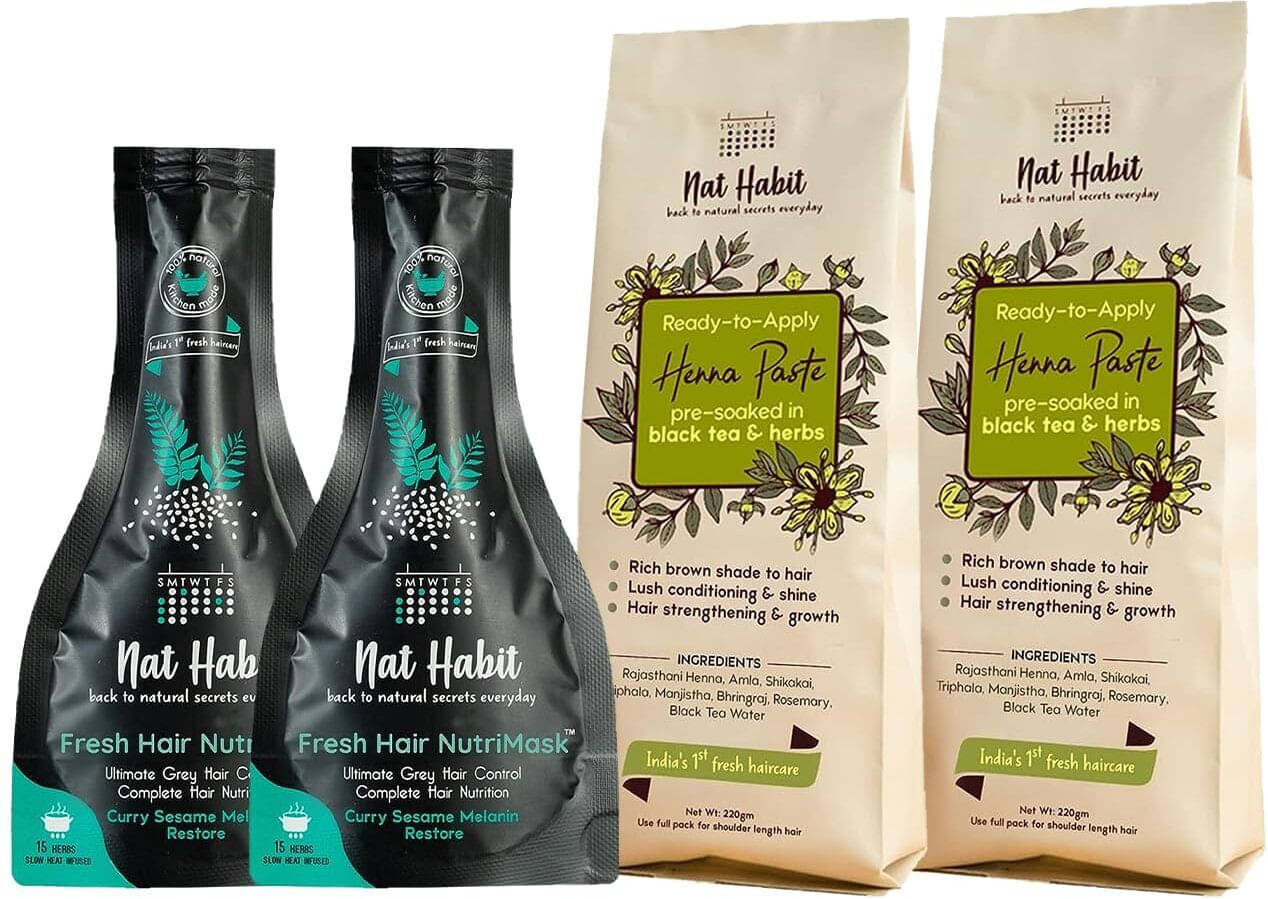     			Nat Habit Ready-to-Apply Henna Paste & Curry Sesame Hair Mask For Control Anti Greying (520 g)
