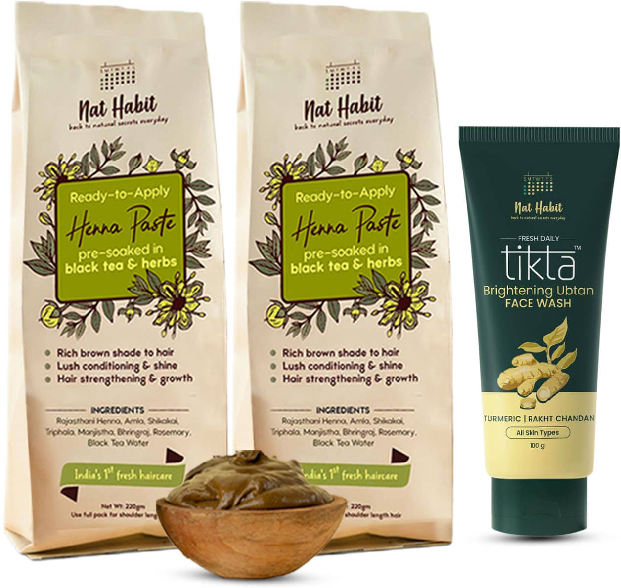     			Nat Habit Ready to Apply Henna Paste & Ubtan Face Wash Combo For Women & Men (540 g)