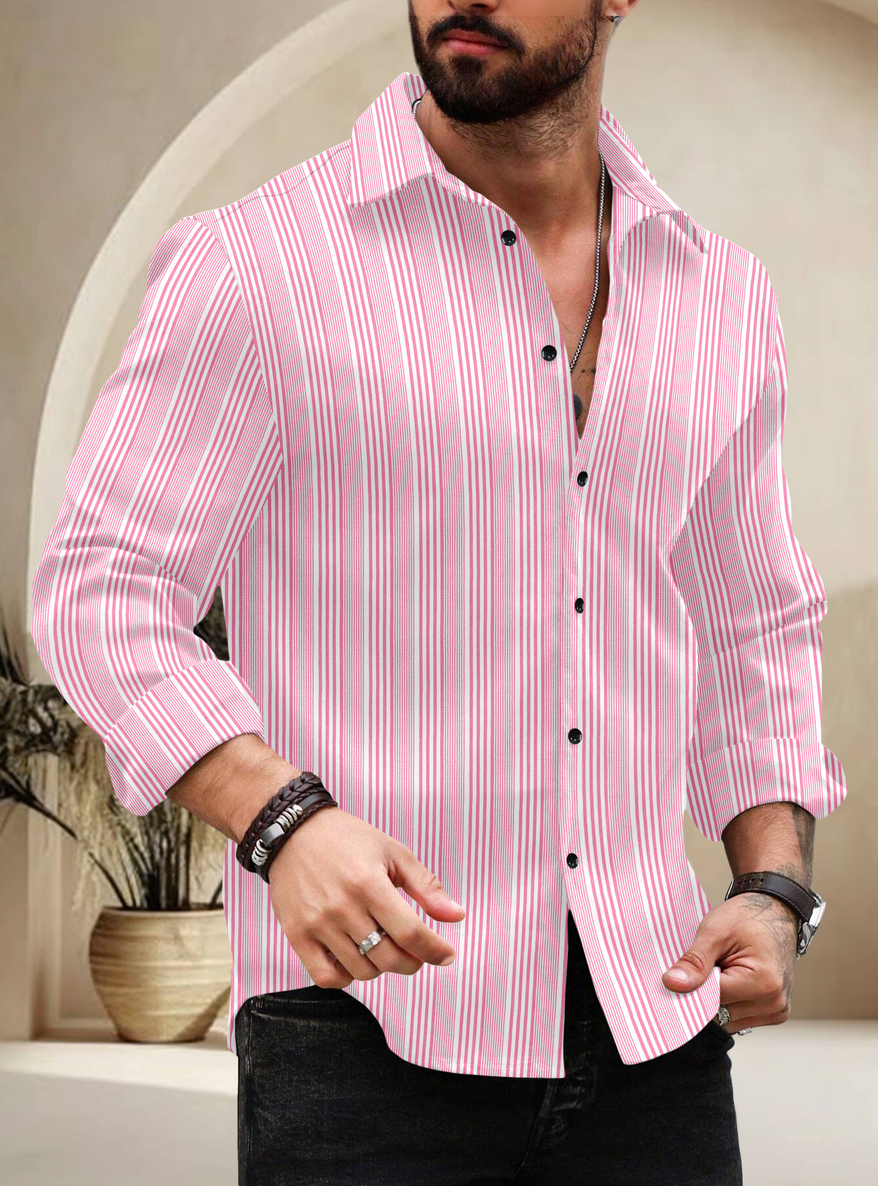 Nofilter Cotton Blend Regular Fit Striped Full Sleeves Men's Casual Shirt - Pink ( Pack of 1 ) Nofilter Cotton Blend Regular Fit Striped Full Sleeves Men's Casual Shirt - Pink ( Pack of 1 )