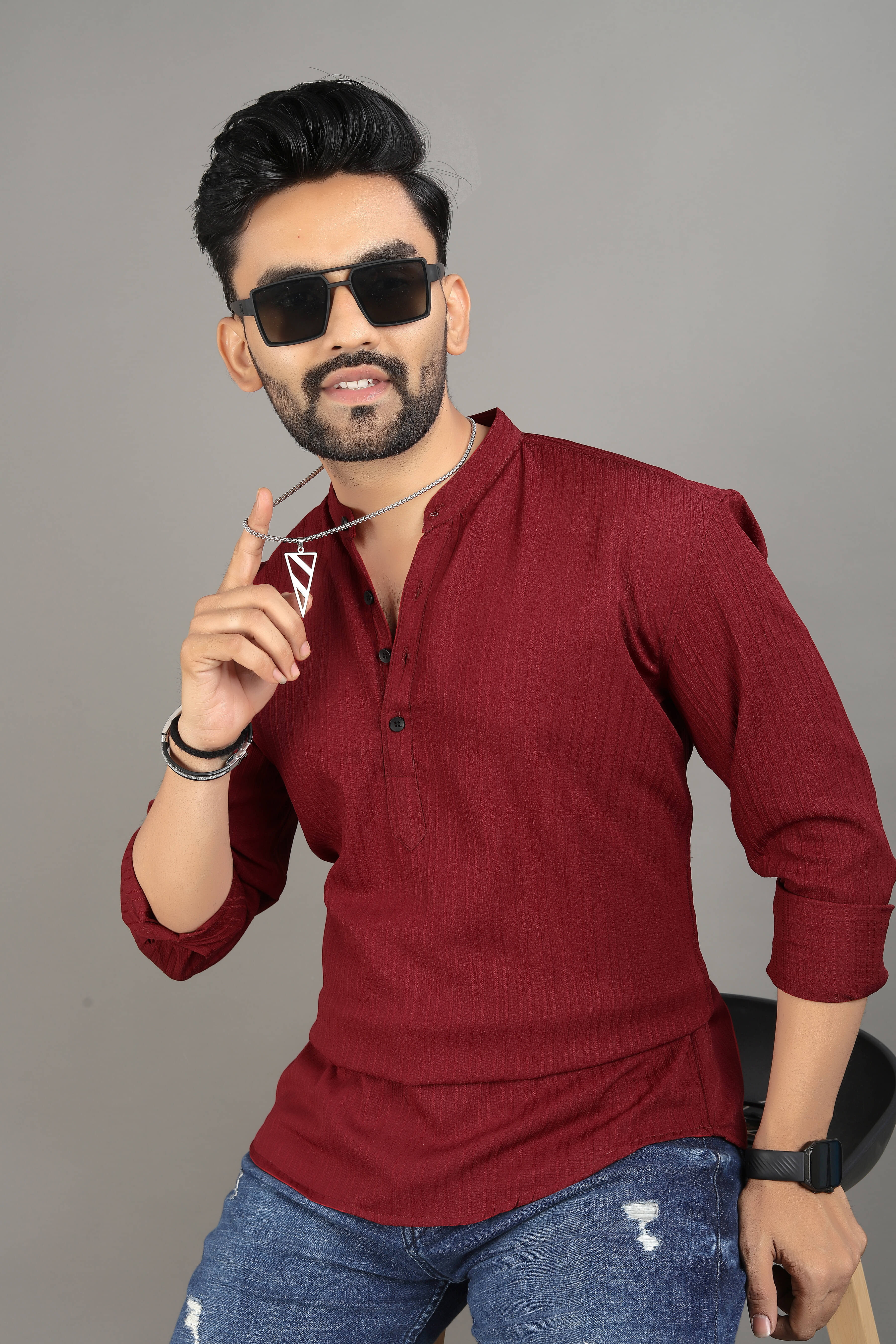 Nofilter Cotton Blend Plain Regular Kurta For Men ( Maroon ) - Kurtas & Kurta Sets | Buy online on ZillyBuy