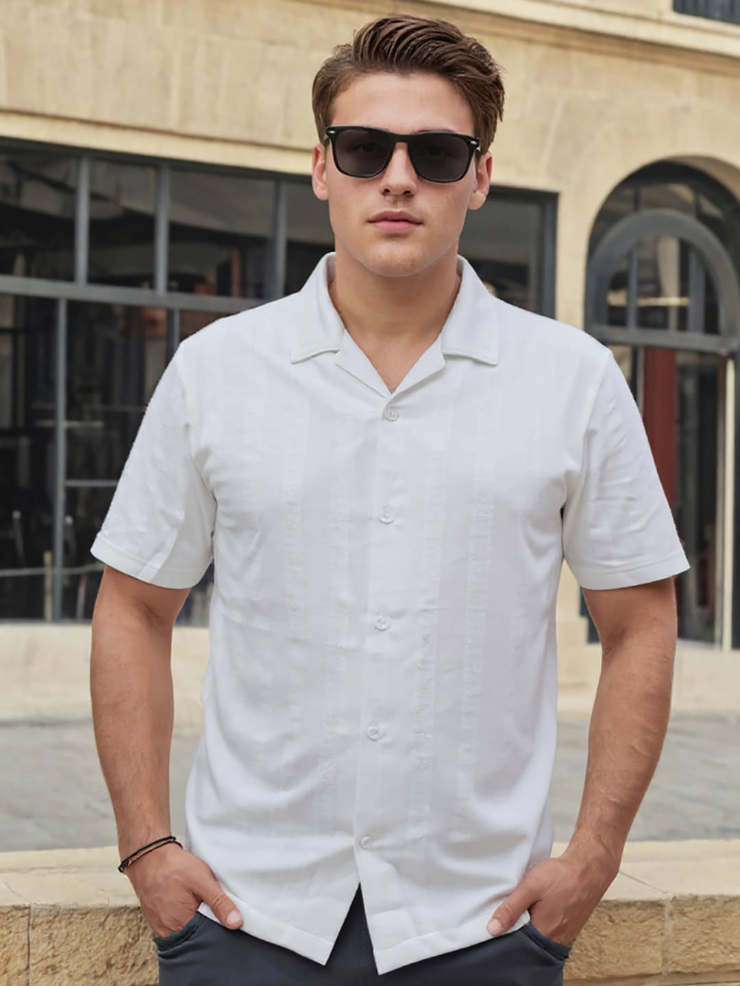 OGEN 100% Cotton Regular Fit Striped Half Sleeves Men's Casual Shirt - White ( Pack of 1 ) OGEN 100% Cotton Regular Fit Striped Half Sleeves Men's Casual Shirt - White ( Pack of 1 )