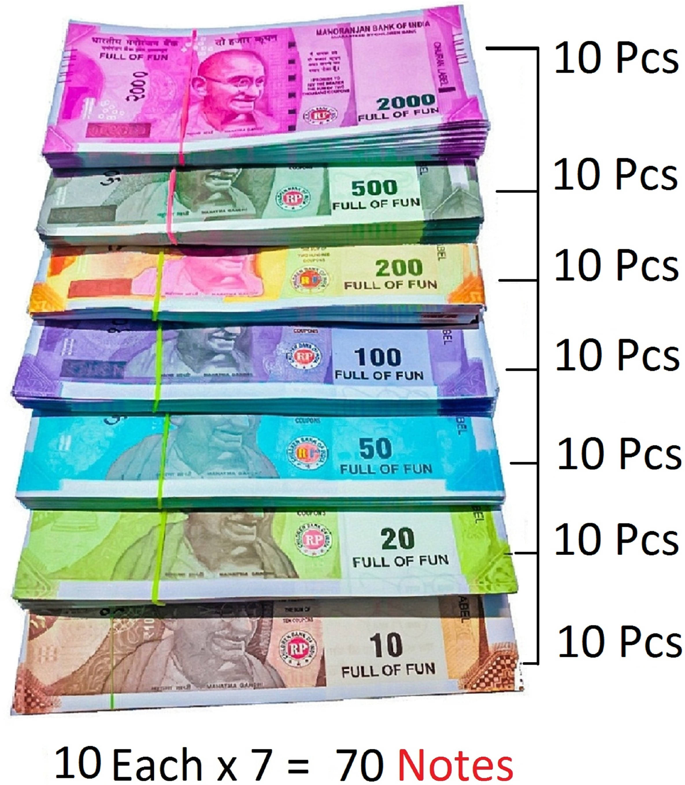 Pack of-(12*7=84 Note ) New Indian Fake Dummy currency Pack of-(12*7=84 Note ) New Indian Fake Dummy currency