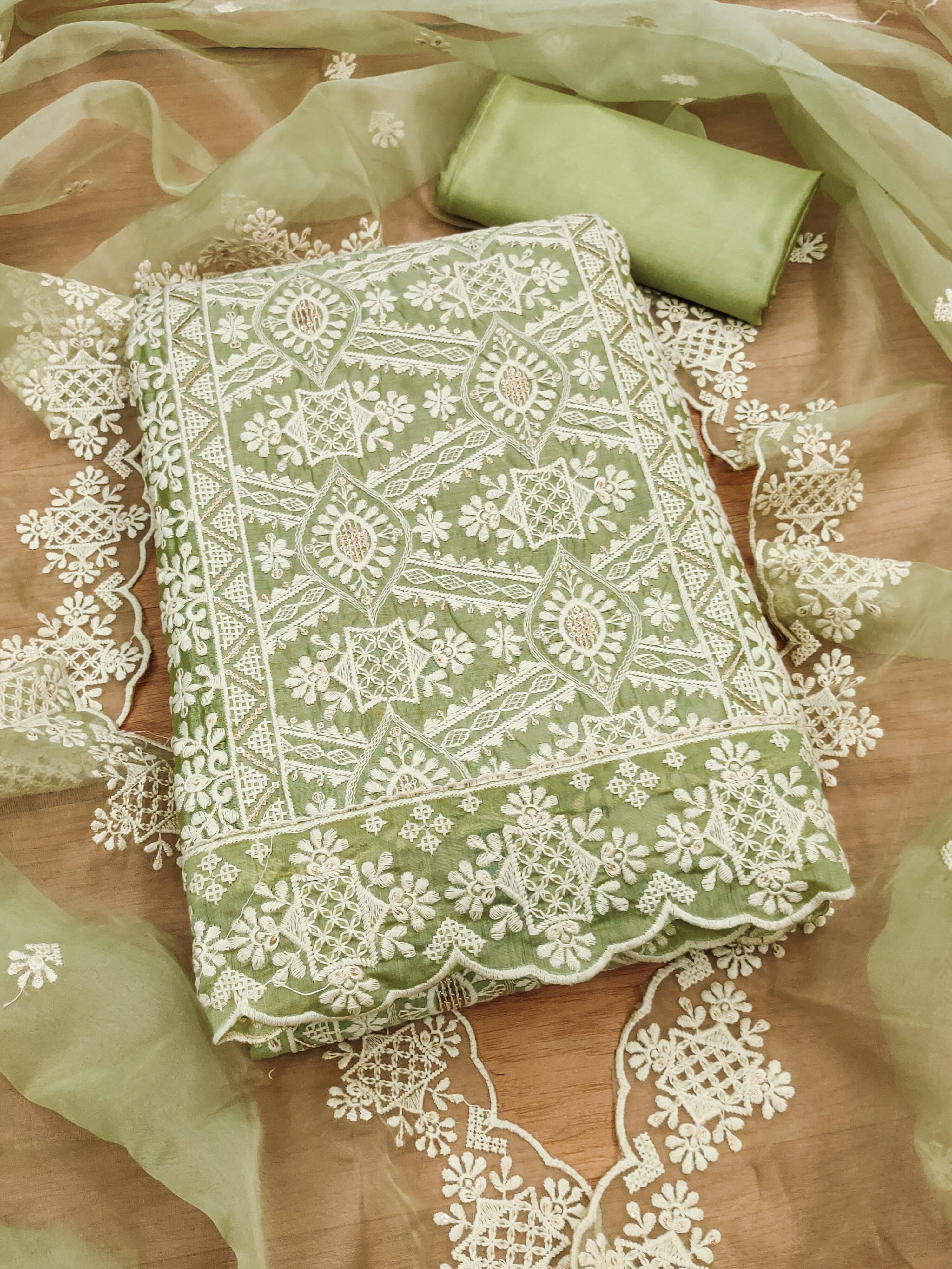     			Panbai sarees Women Chanderi Unstitched Dress Material ( Green )